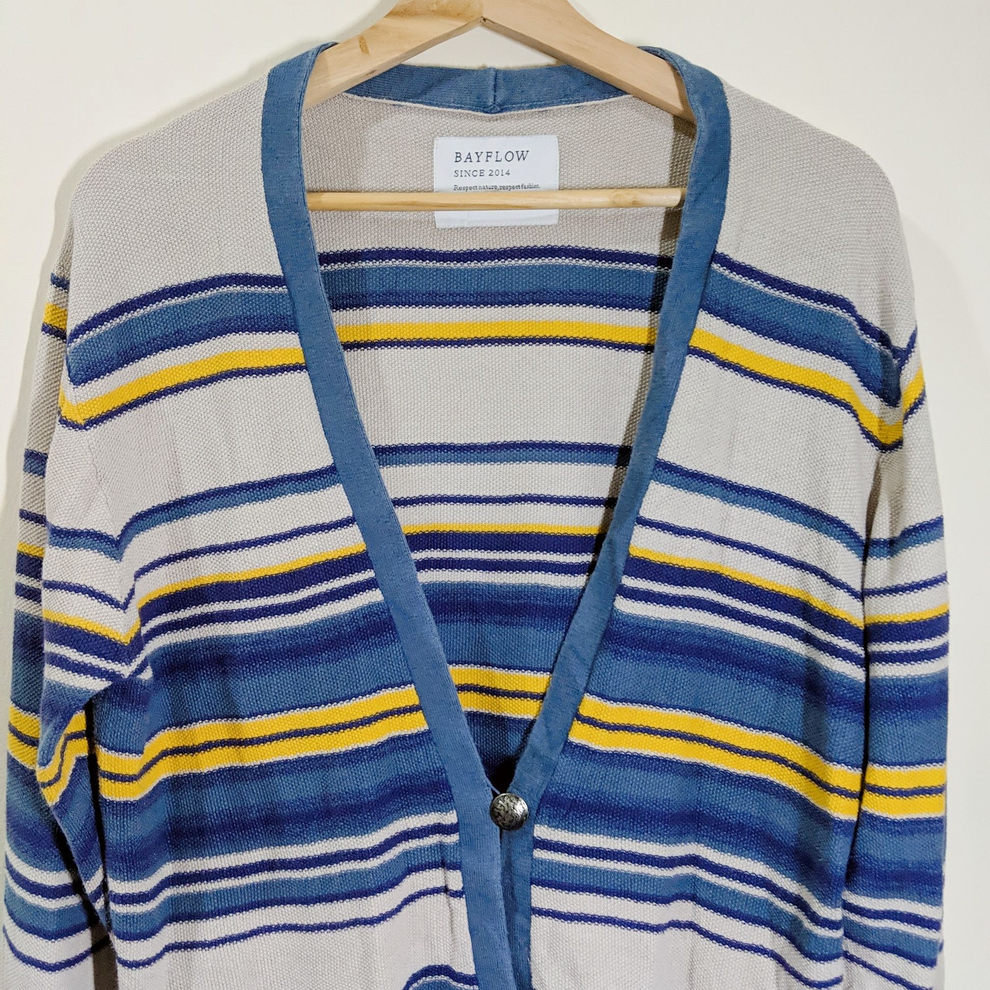 Japanese Brand Vintage Rare BabyFlow Stripe Cardigan Knitwear Sweater Size US L / EU 52-54 / 3 - 10 Thumbnail