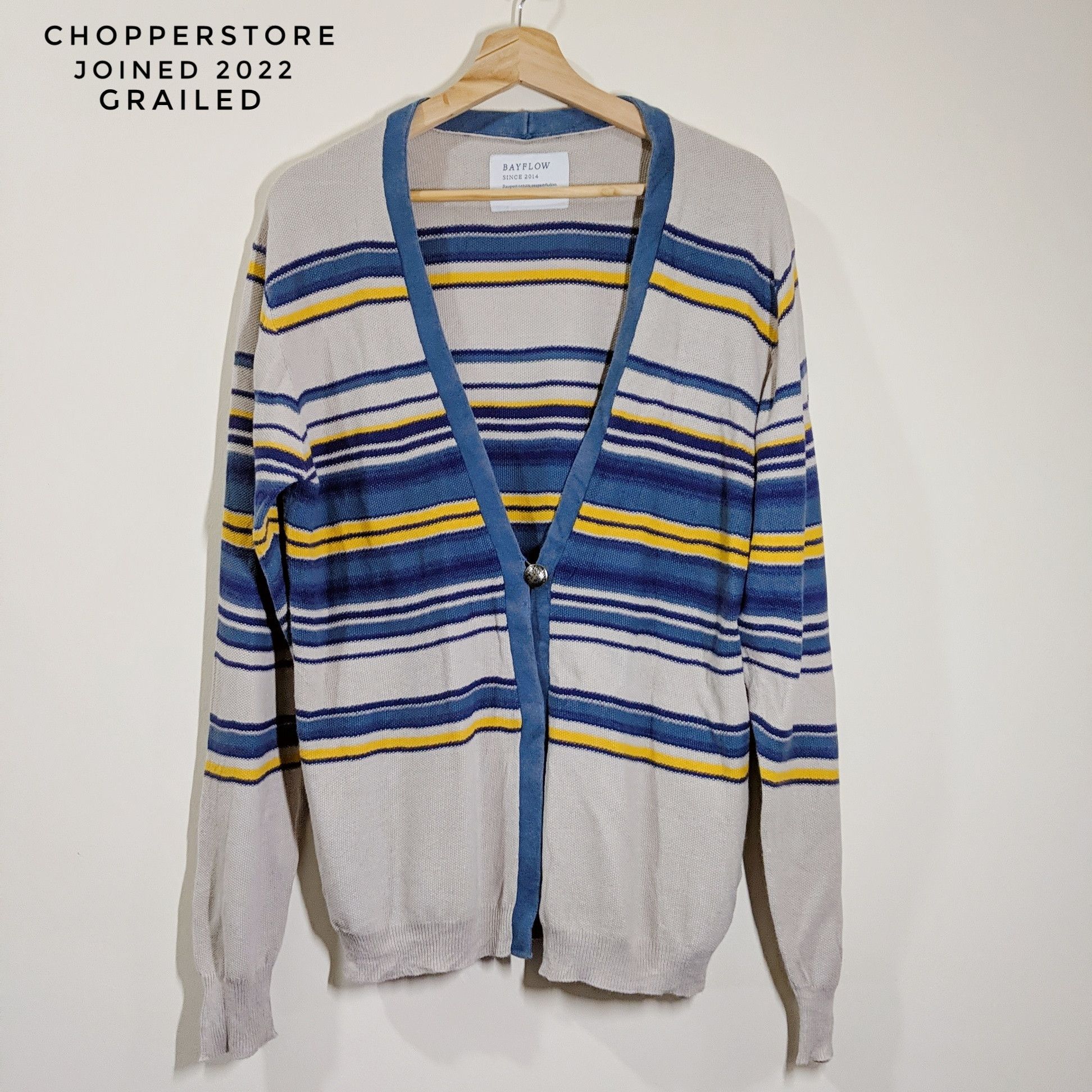 Japanese Brand Vintage Rare BabyFlow Stripe Cardigan Knitwear Sweater Size US L / EU 52-54 / 3 - 1 Thumbnail