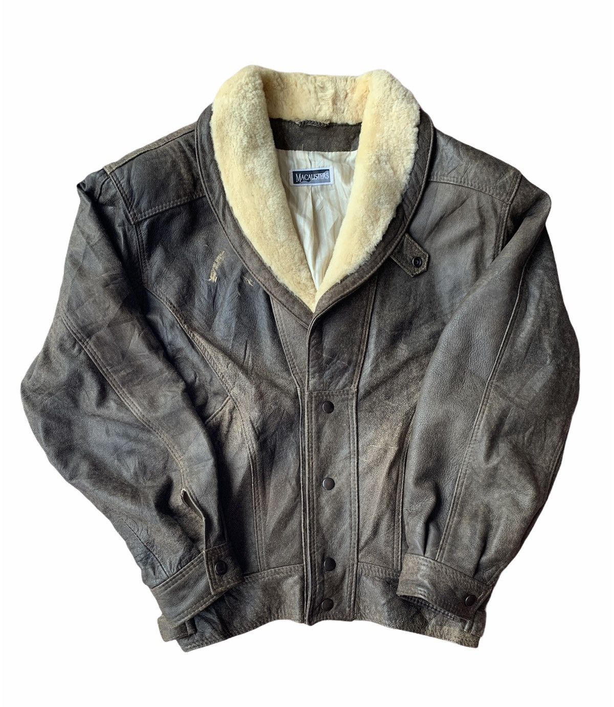 image of Genuine New Zealand Deerskin Sherpa Collar Leather Jacket in Brown, Men's (Size Medium)