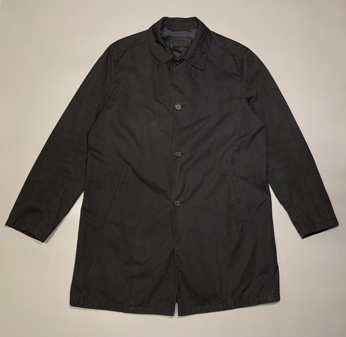 image of Italian Designers Vintage Prada Black Men Trench Coat Size 52
