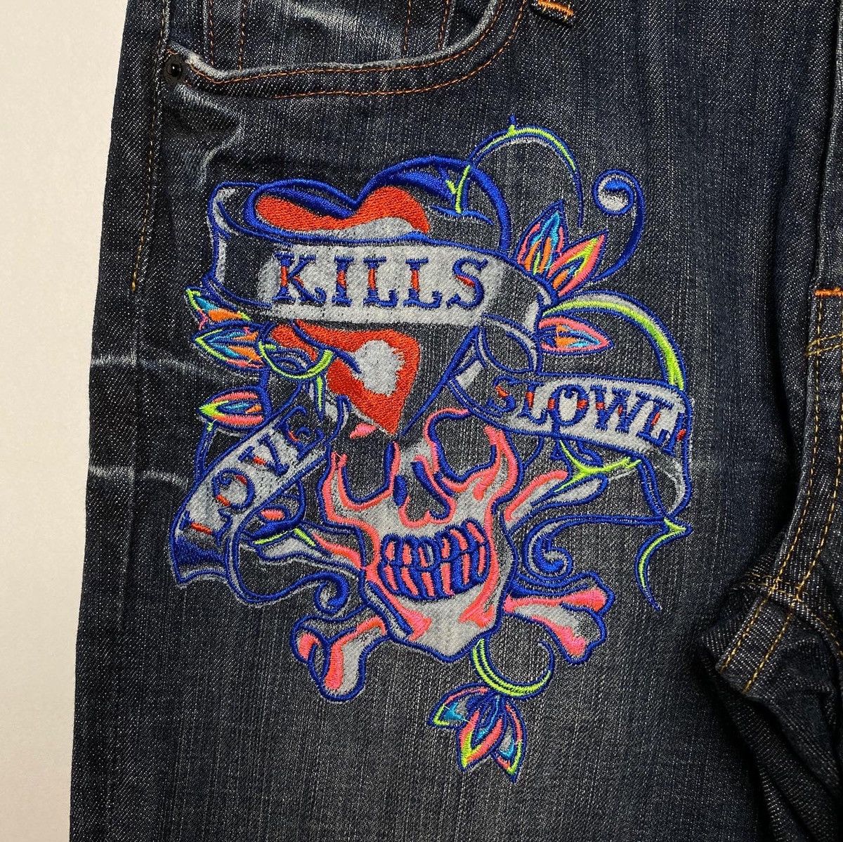 Christian Audigier × Ed Hardy Ed Hardy by Audigier Love Kills Slowly Denim Pants Size US 31 - 3 Thumbnail
