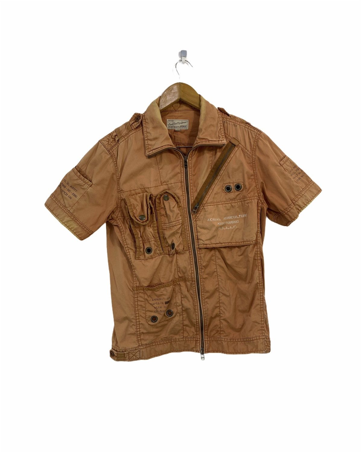 image of Vintage Avirex Short Sleeve Jacket / Shirt Tactical Utility in Orange, Men's (Size Medium)