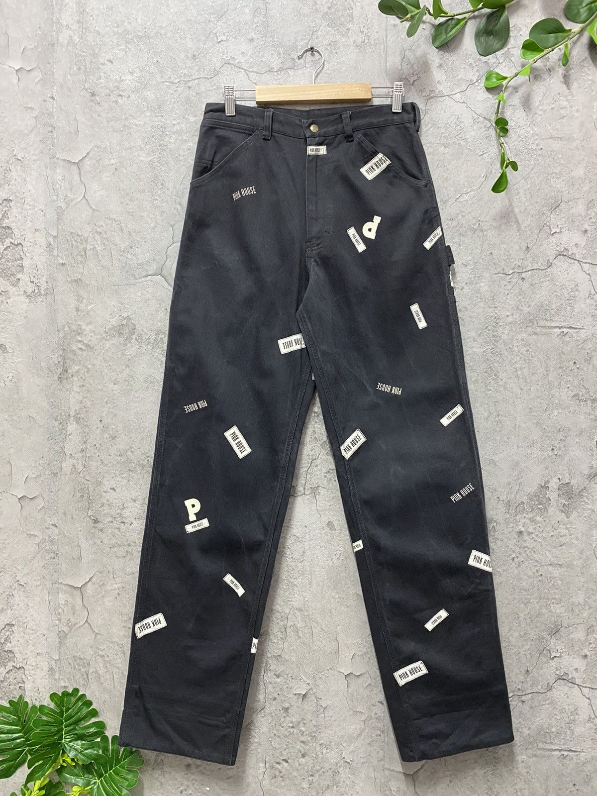 Karl Helmut Vintage Pink house Patched Embroidered Carpenter Pants Baggy Size US 29 - 2 Thumbnail