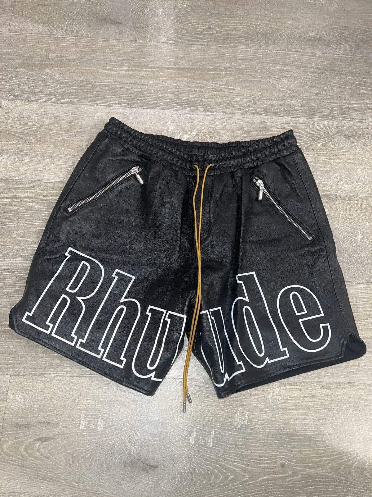 image of Rhude Exclusive Leather Shorts in Black, Men's (Size 36)