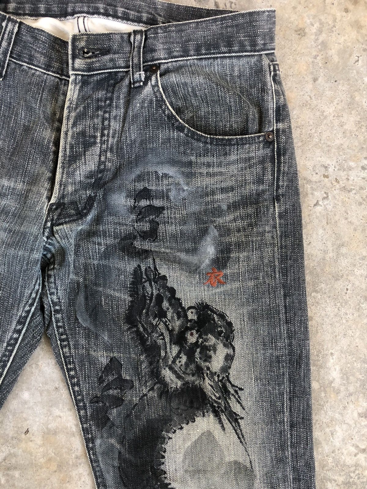 Japanese Brand Japanese Brand Coromool Dragon Painted Distressed Jeans Size US 33 - 5 Thumbnail