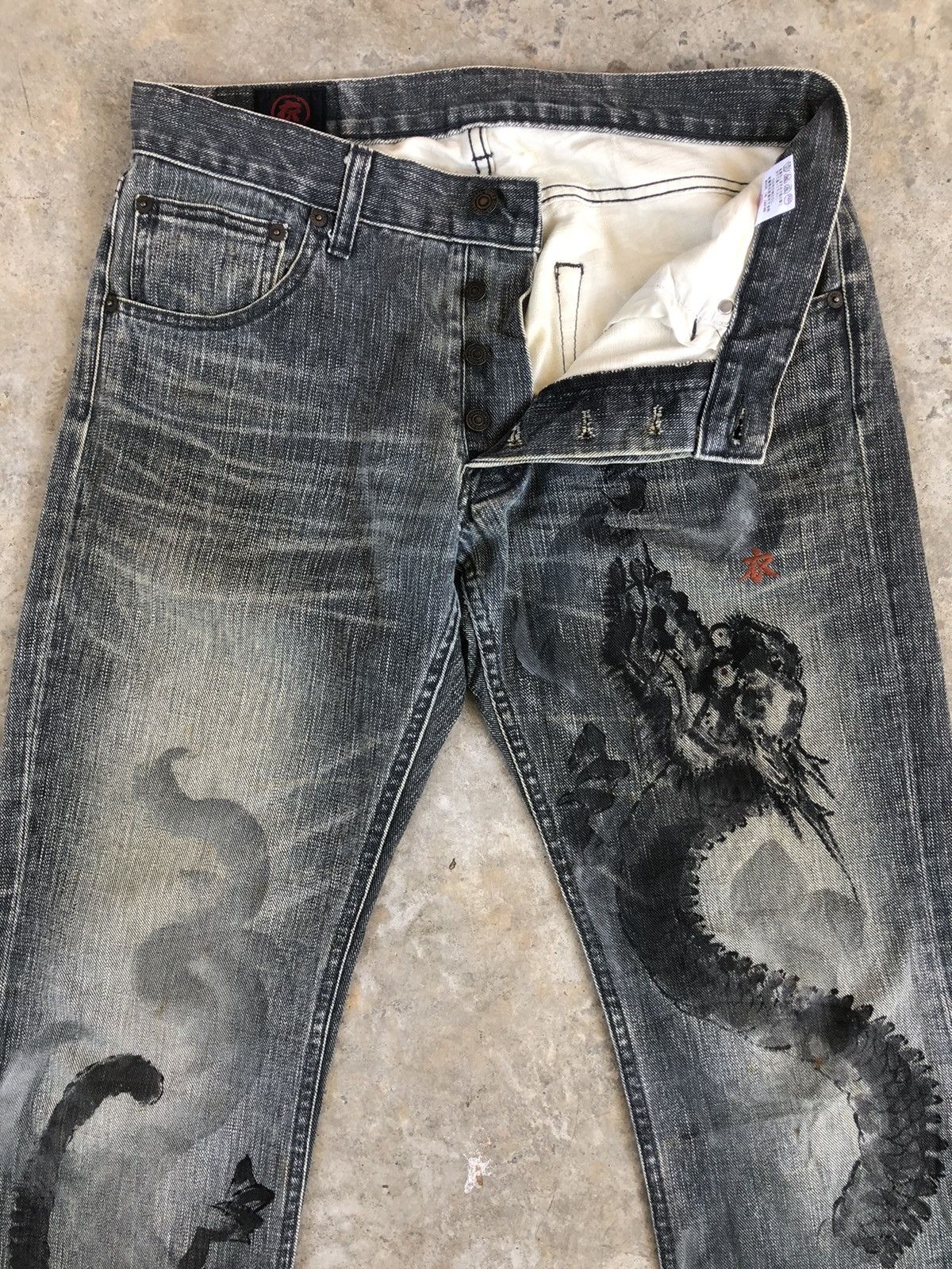 Japanese Brand Japanese Brand Coromool Dragon Painted Distressed Jeans Size US 33 - 3 Thumbnail