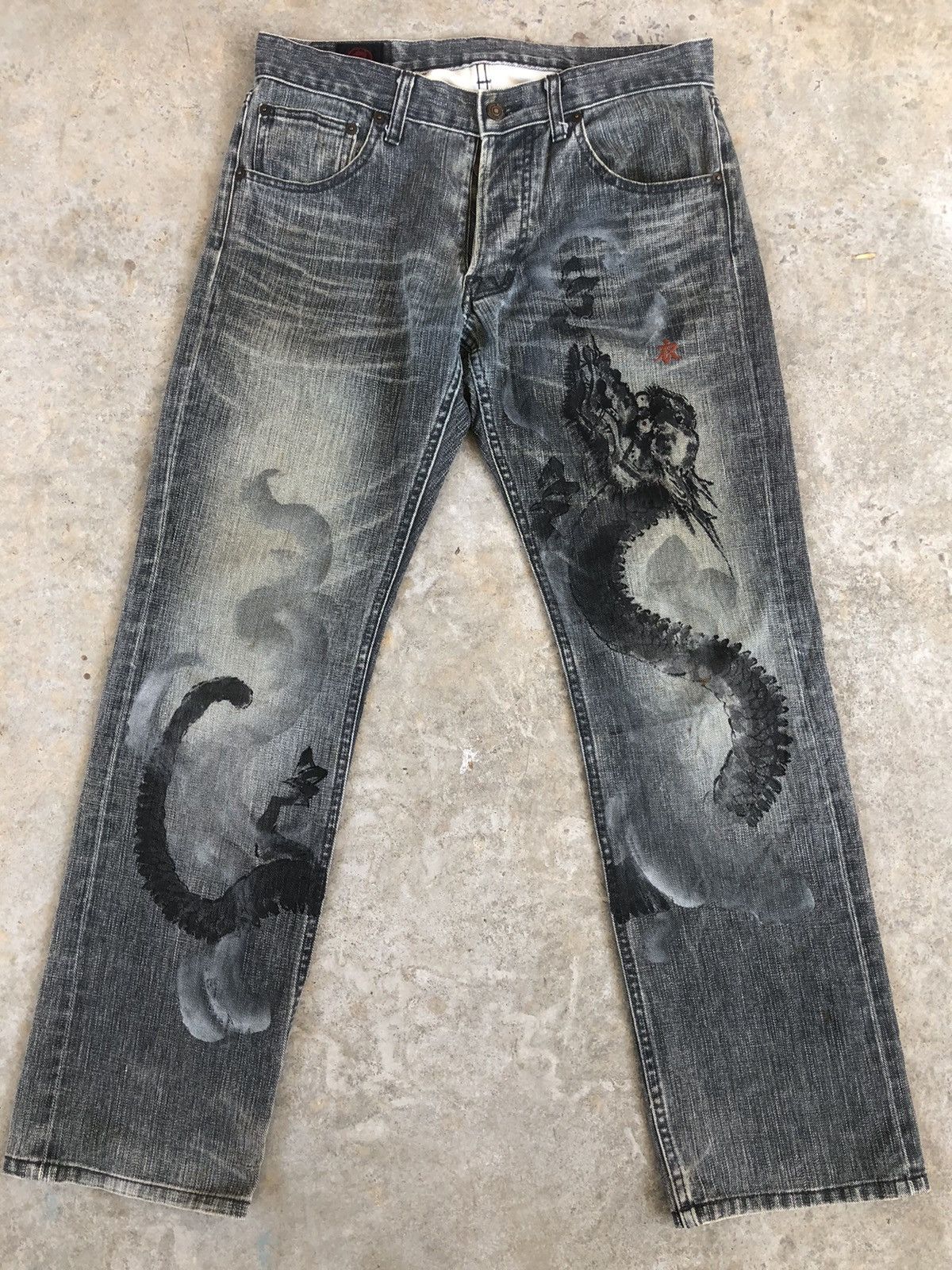 Japanese Brand Japanese Brand Coromool Dragon Painted Distressed Jeans Size US 33 - 1 Thumbnail