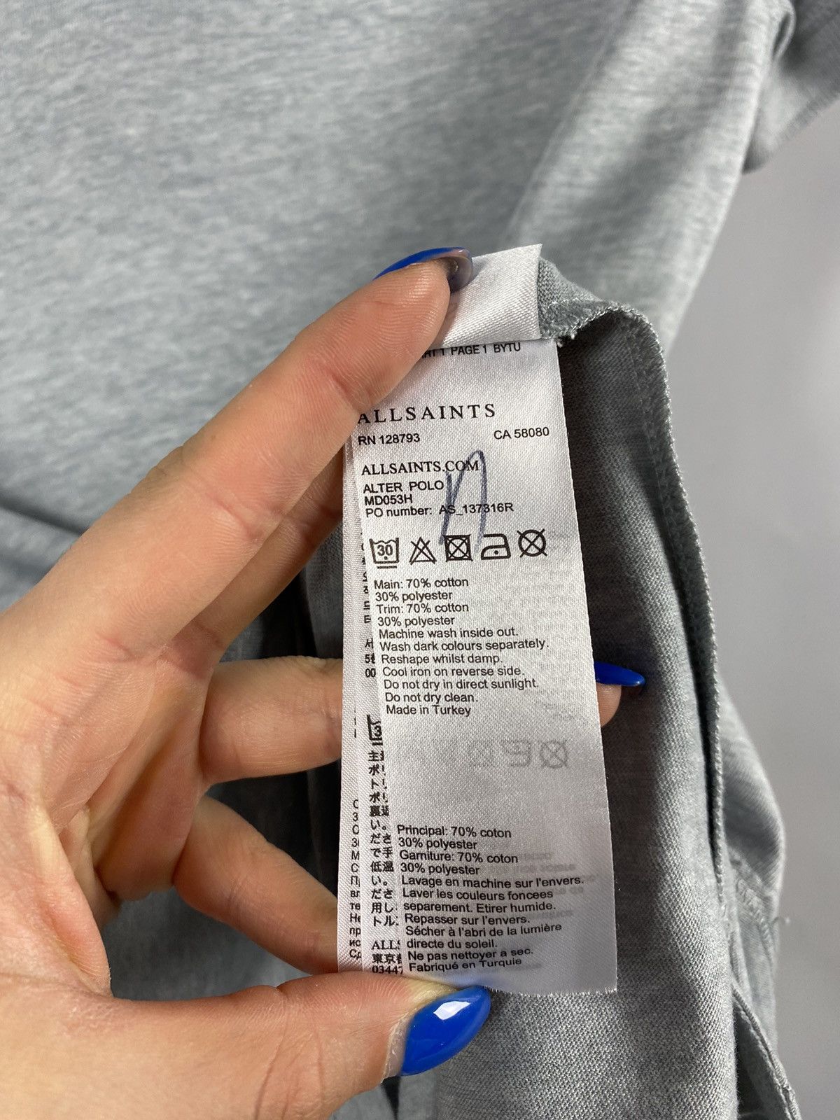 Allsaints Allsaints gray polo T-shirts size S Size US S / EU 44-46 / 1 - 5 Thumbnail