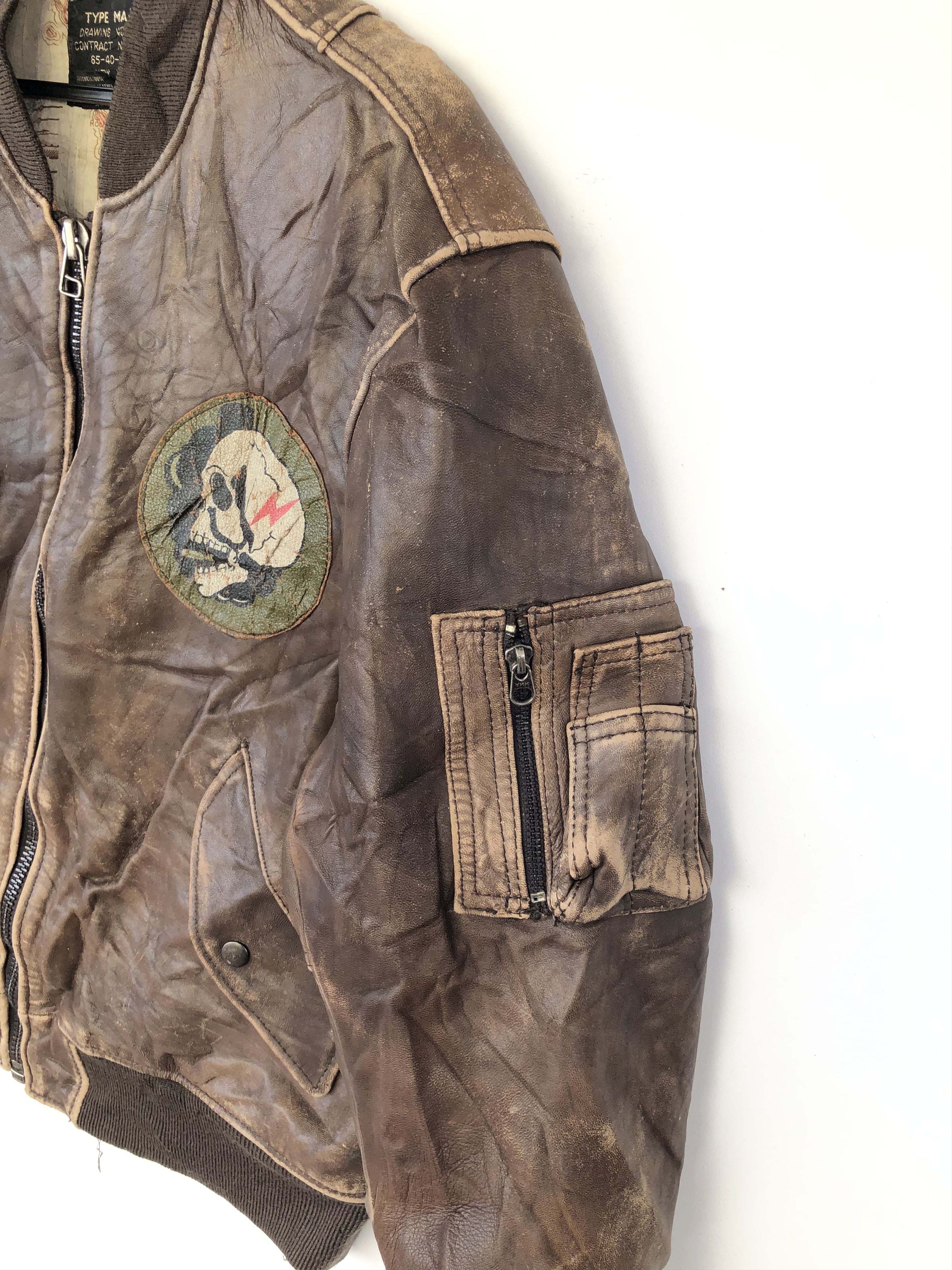 Vintage RARE 🔥VINTAGE 80’S MA-1 FIGHTER LEATHER JACKET Size US L / EU 52-54 / 3 - 5 Thumbnail