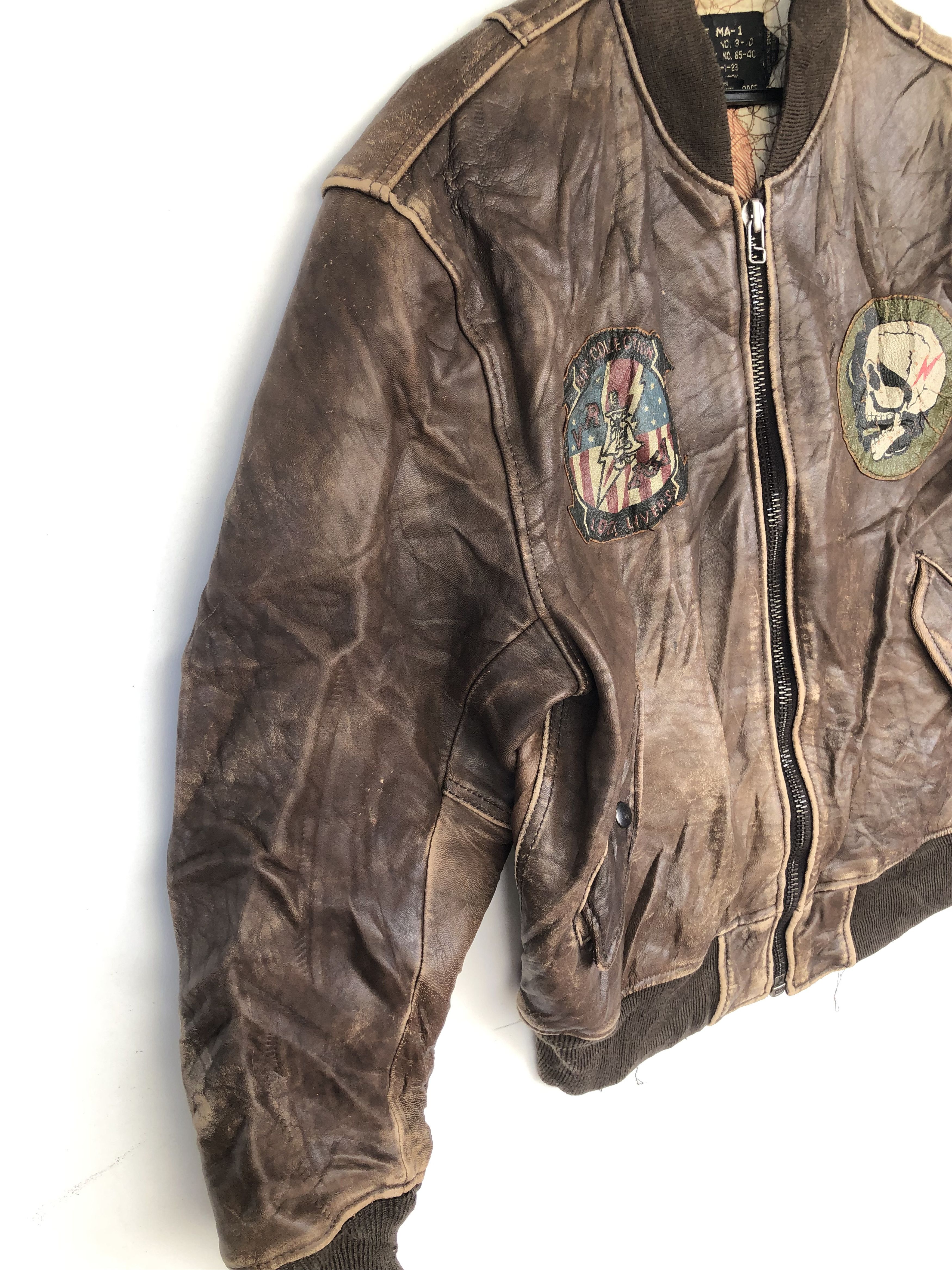 Vintage RARE 🔥VINTAGE 80’S MA-1 FIGHTER LEATHER JACKET Size US L / EU 52-54 / 3 - 6 Thumbnail