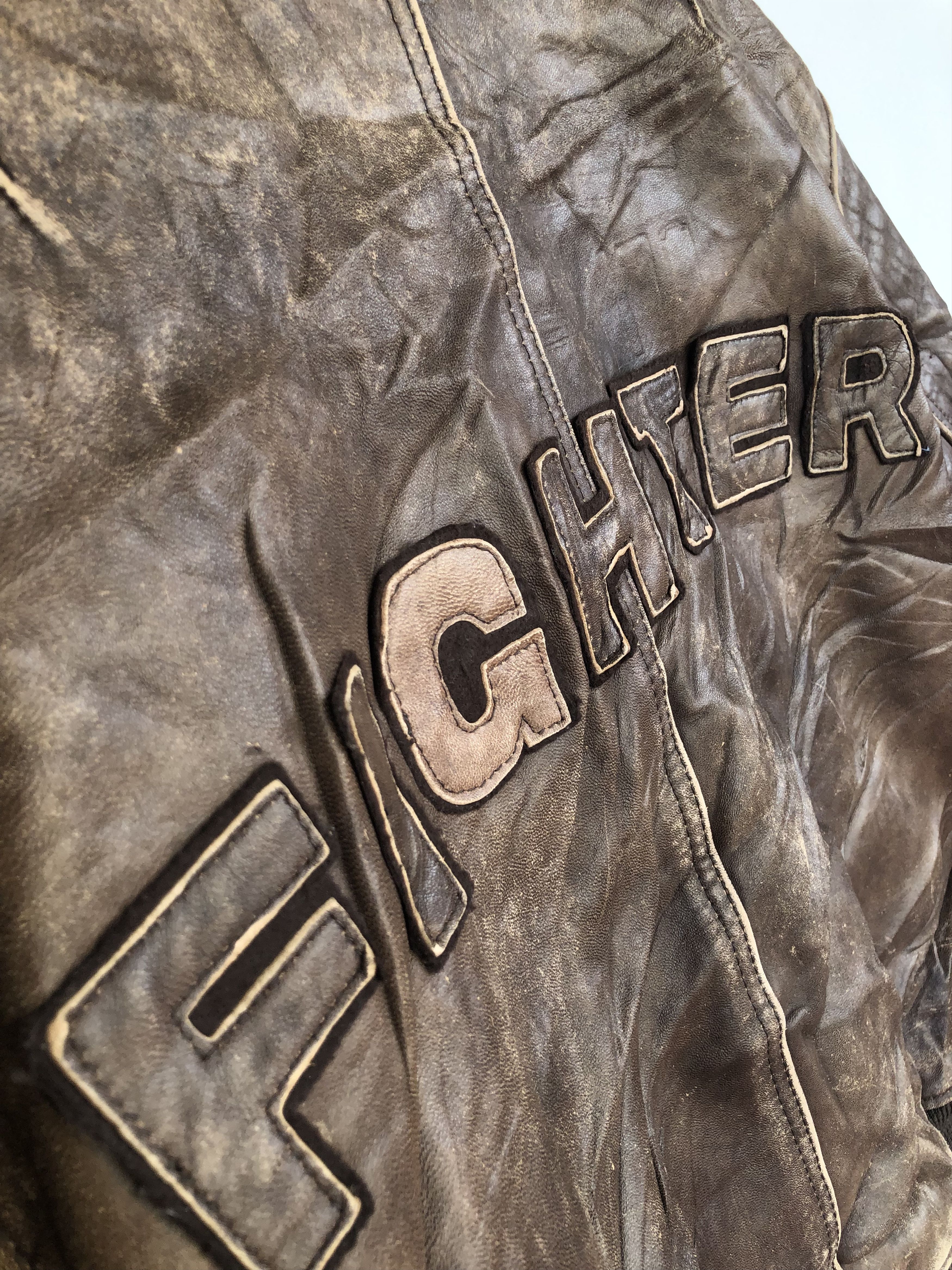Vintage RARE 🔥VINTAGE 80’S MA-1 FIGHTER LEATHER JACKET Size US L / EU 52-54 / 3 - 14 Thumbnail