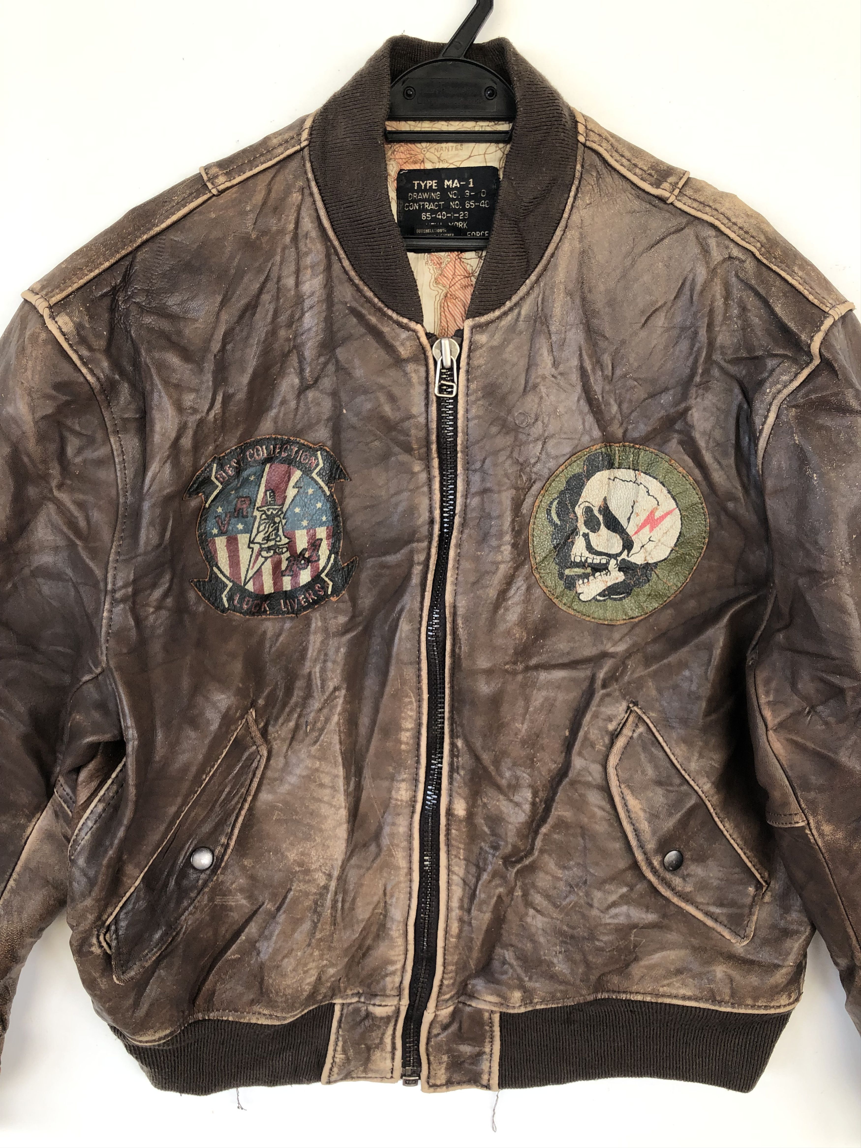 Vintage RARE 🔥VINTAGE 80’S MA-1 FIGHTER LEATHER JACKET Size US L / EU 52-54 / 3 - 4 Thumbnail