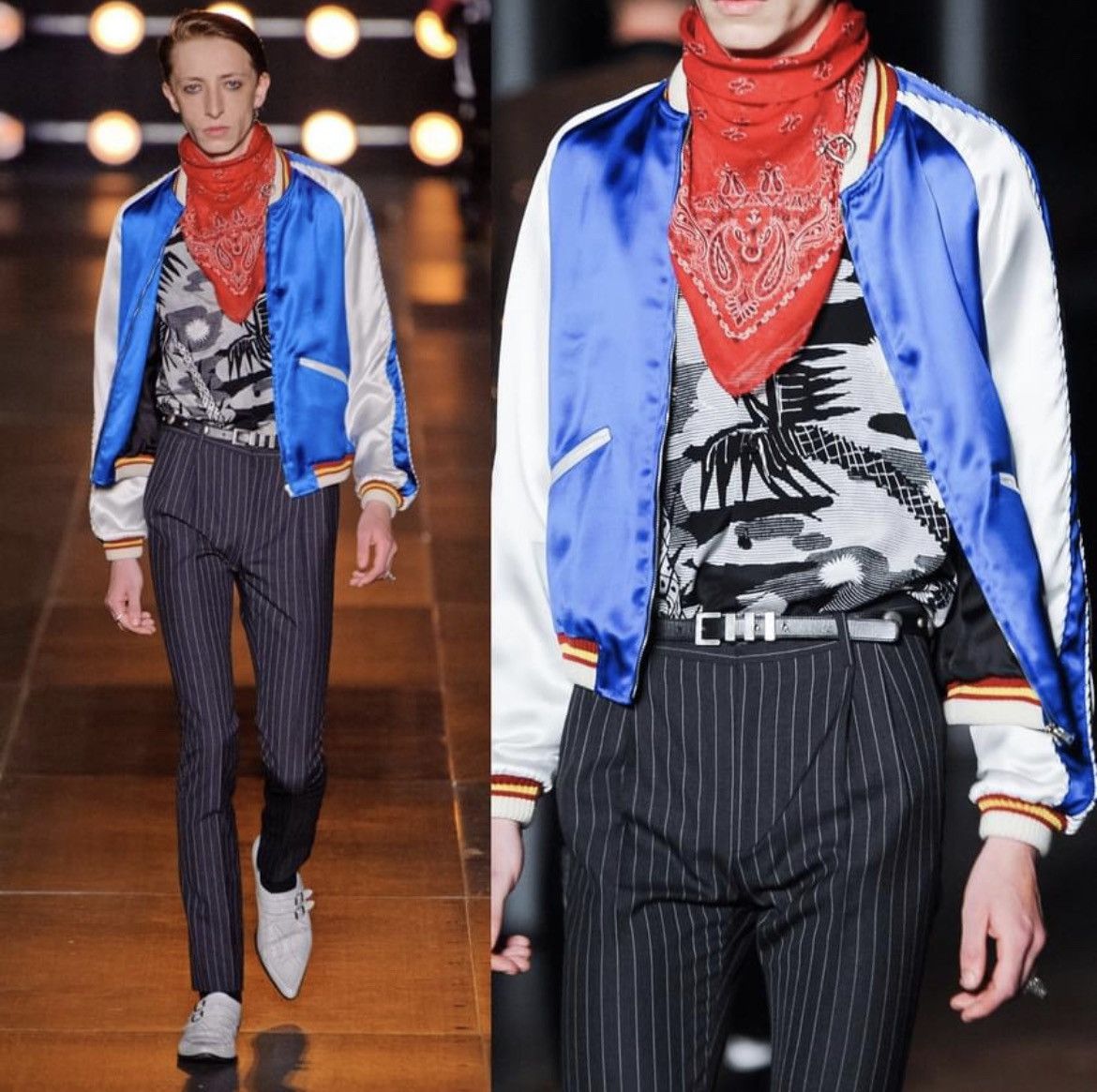 Hedi Slimane × Saint Laurent Paris 14SS Blue Satin Teddy Jacket Size 50S - 7 Thumbnail