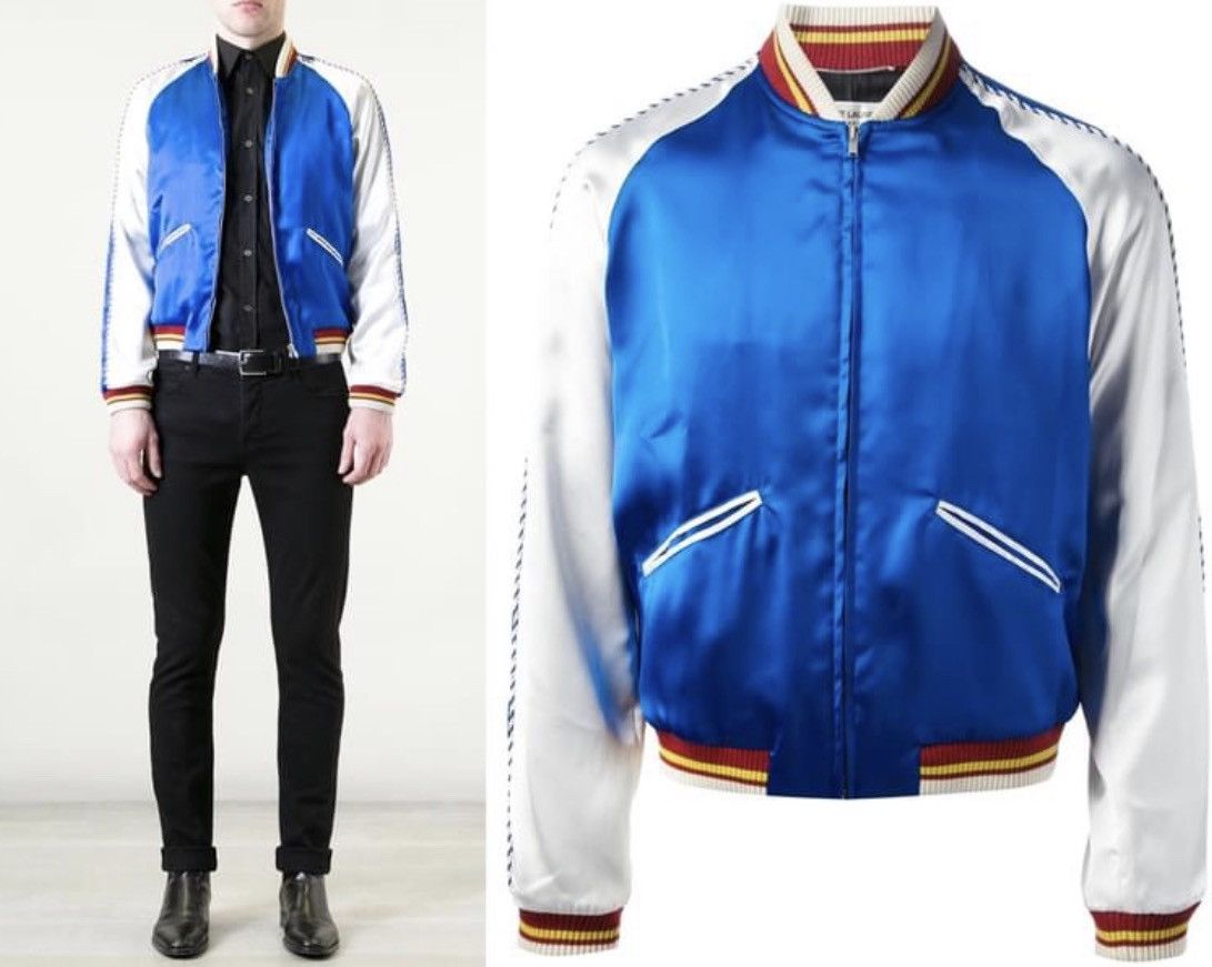Hedi Slimane × Saint Laurent Paris 14SS Blue Satin Teddy Jacket Size 50S - 8 Thumbnail
