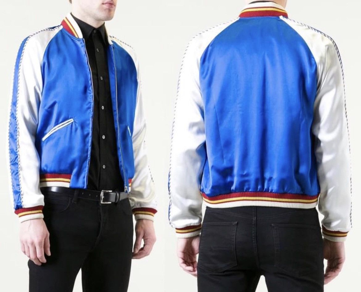 Hedi Slimane × Saint Laurent Paris 14SS Blue Satin Teddy Jacket Size 50S - 9 Thumbnail