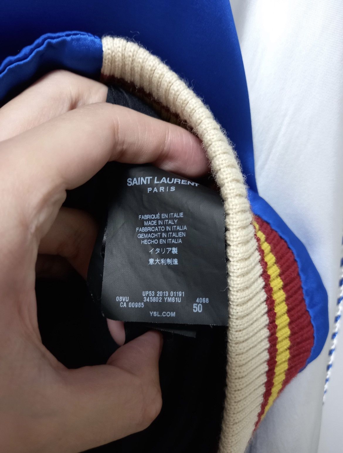 Hedi Slimane × Saint Laurent Paris 14SS Blue Satin Teddy Jacket Size 50S - 5 Thumbnail