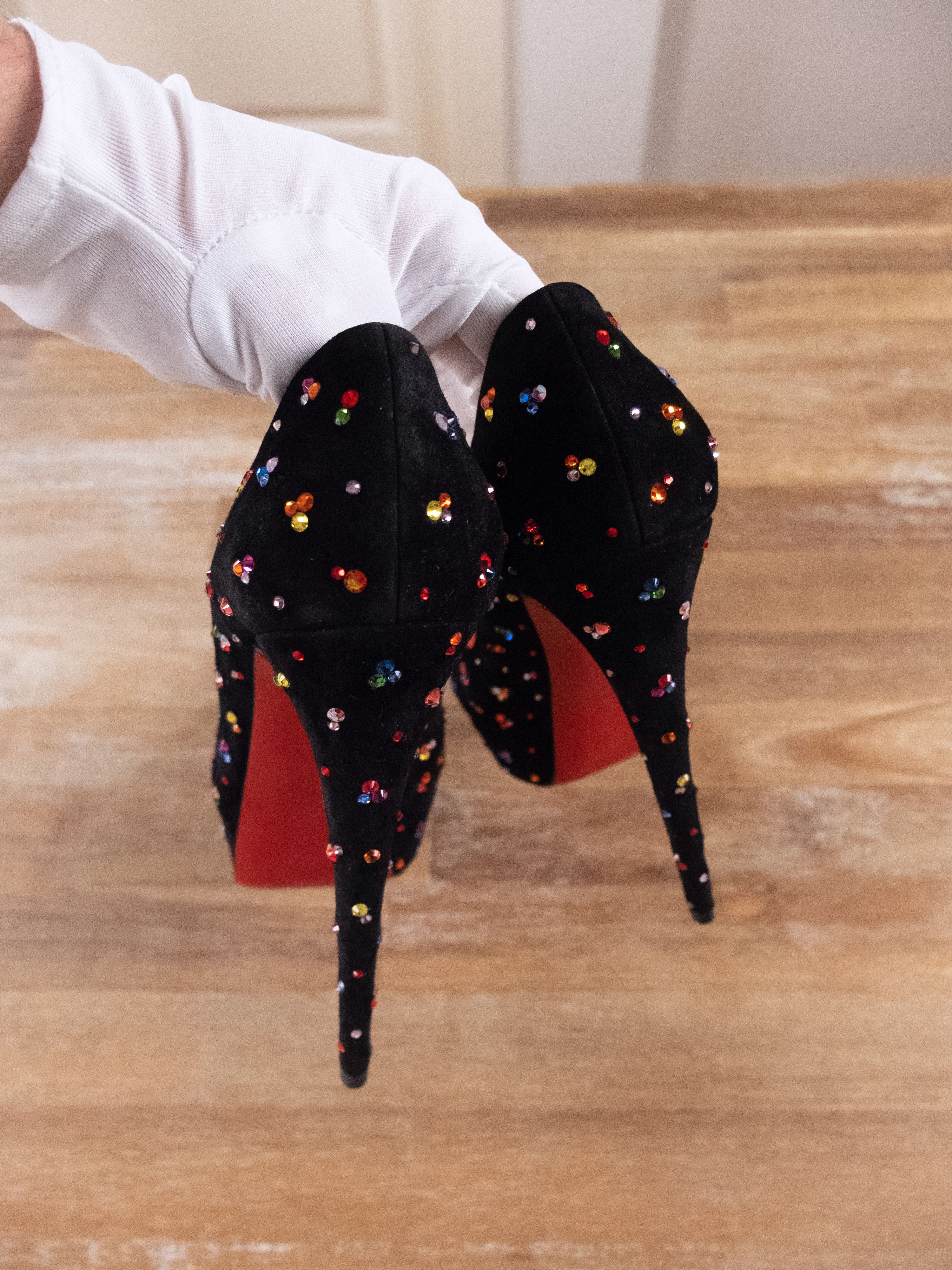 Christian Louboutin CHRISTIAN LOUBOUTIN Lady Peep black crystal platform pumps Size US 10 / IT 40 - 4 Thumbnail