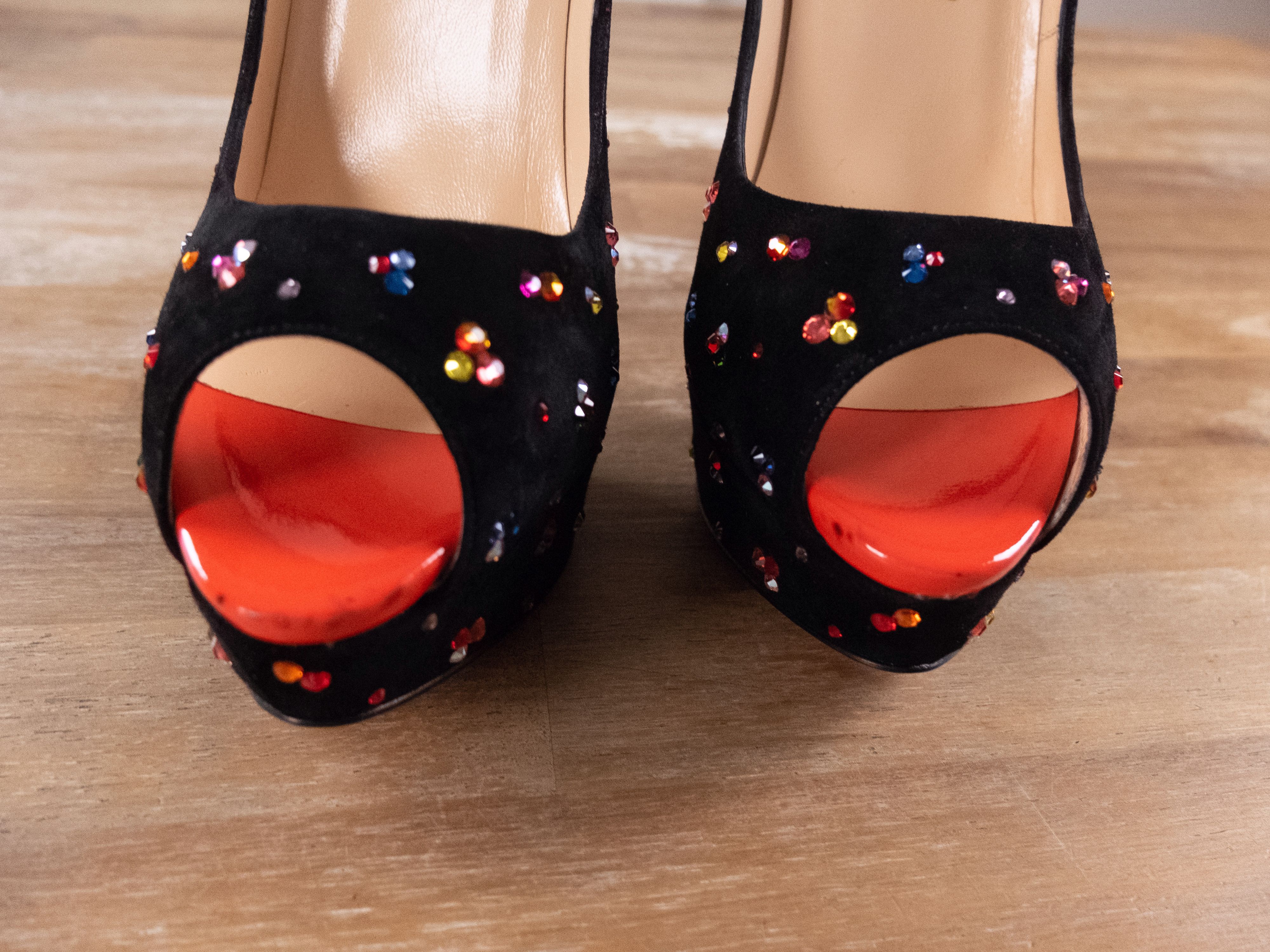Christian Louboutin CHRISTIAN LOUBOUTIN Lady Peep black crystal platform pumps Size US 10 / IT 40 - 3 Thumbnail