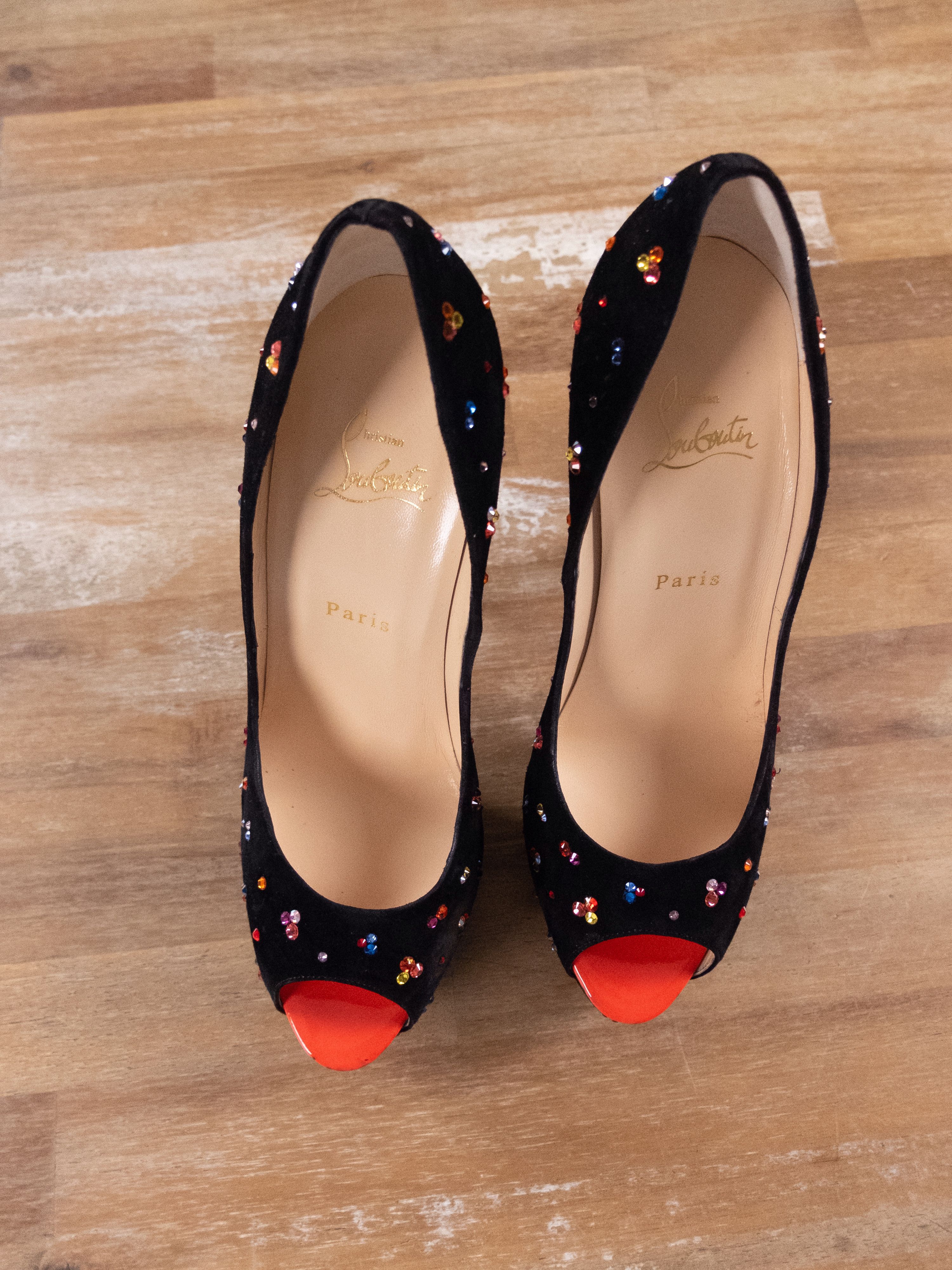 Christian Louboutin CHRISTIAN LOUBOUTIN Lady Peep black crystal platform pumps Size US 10 / IT 40 - 2 Thumbnail