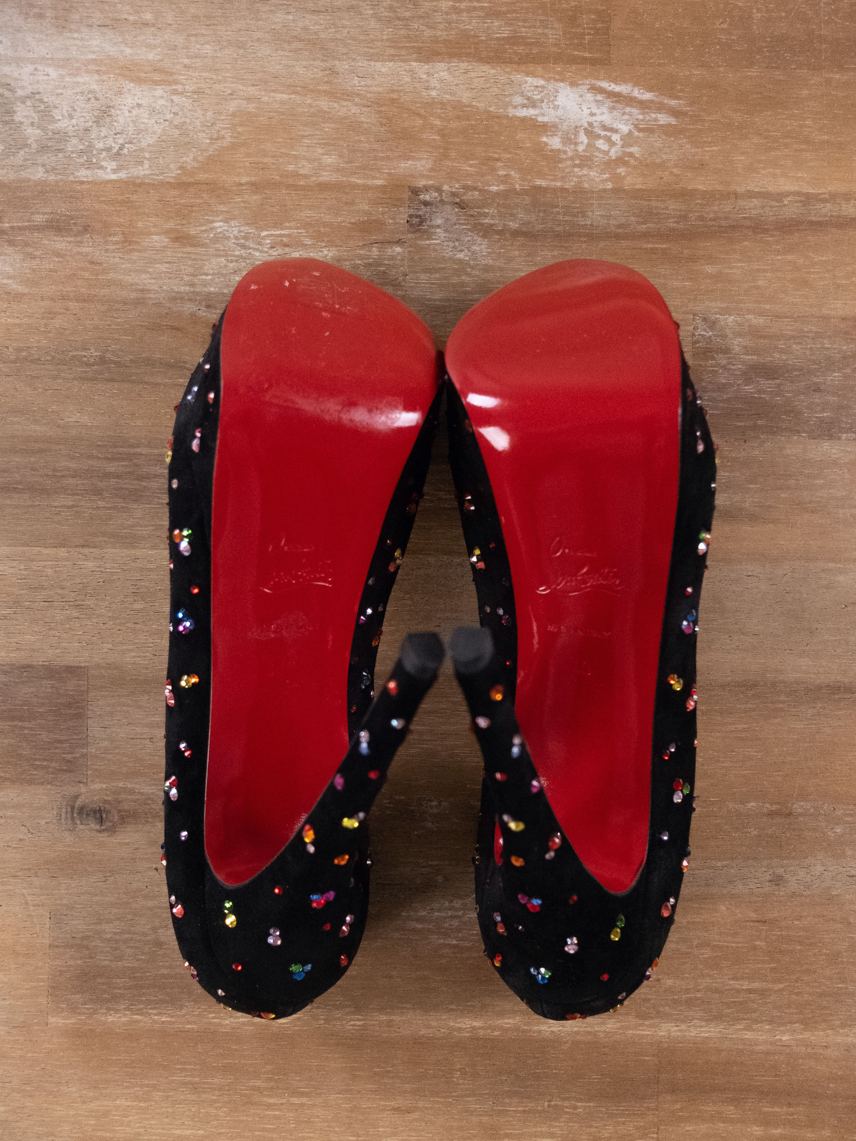 Christian Louboutin CHRISTIAN LOUBOUTIN Lady Peep black crystal platform pumps Size US 10 / IT 40 - 6 Thumbnail