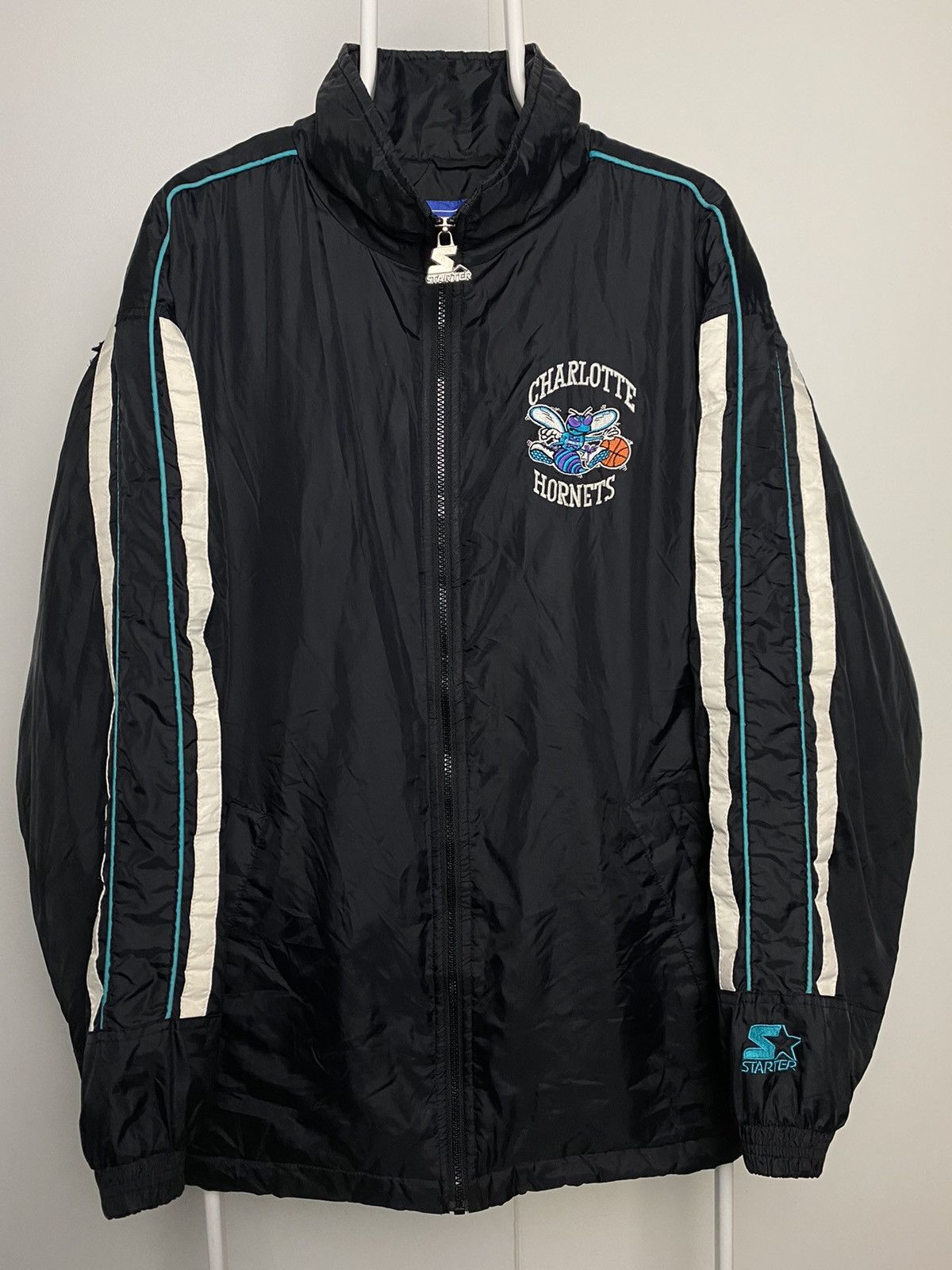 NBA Starter Vintage Charlotte Hornets Vintage big logo starter black jacket Grailed