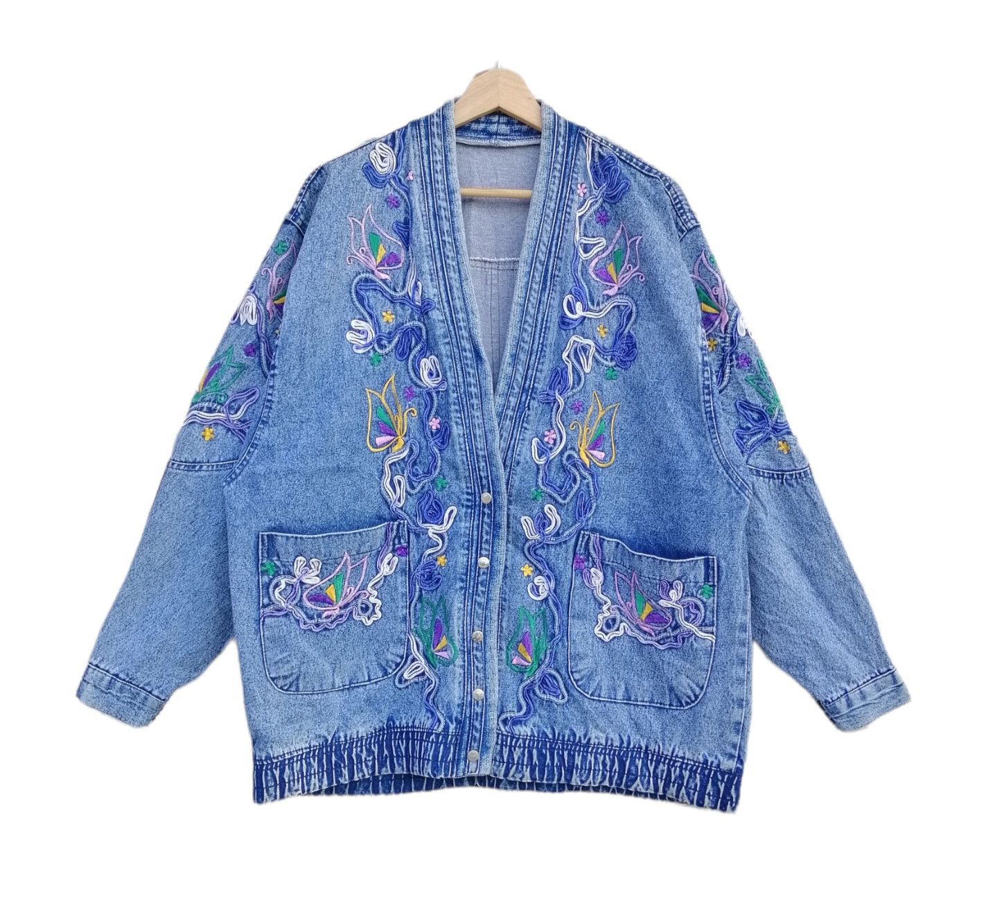Vintage Denim Embroidered Cardigan Jacket