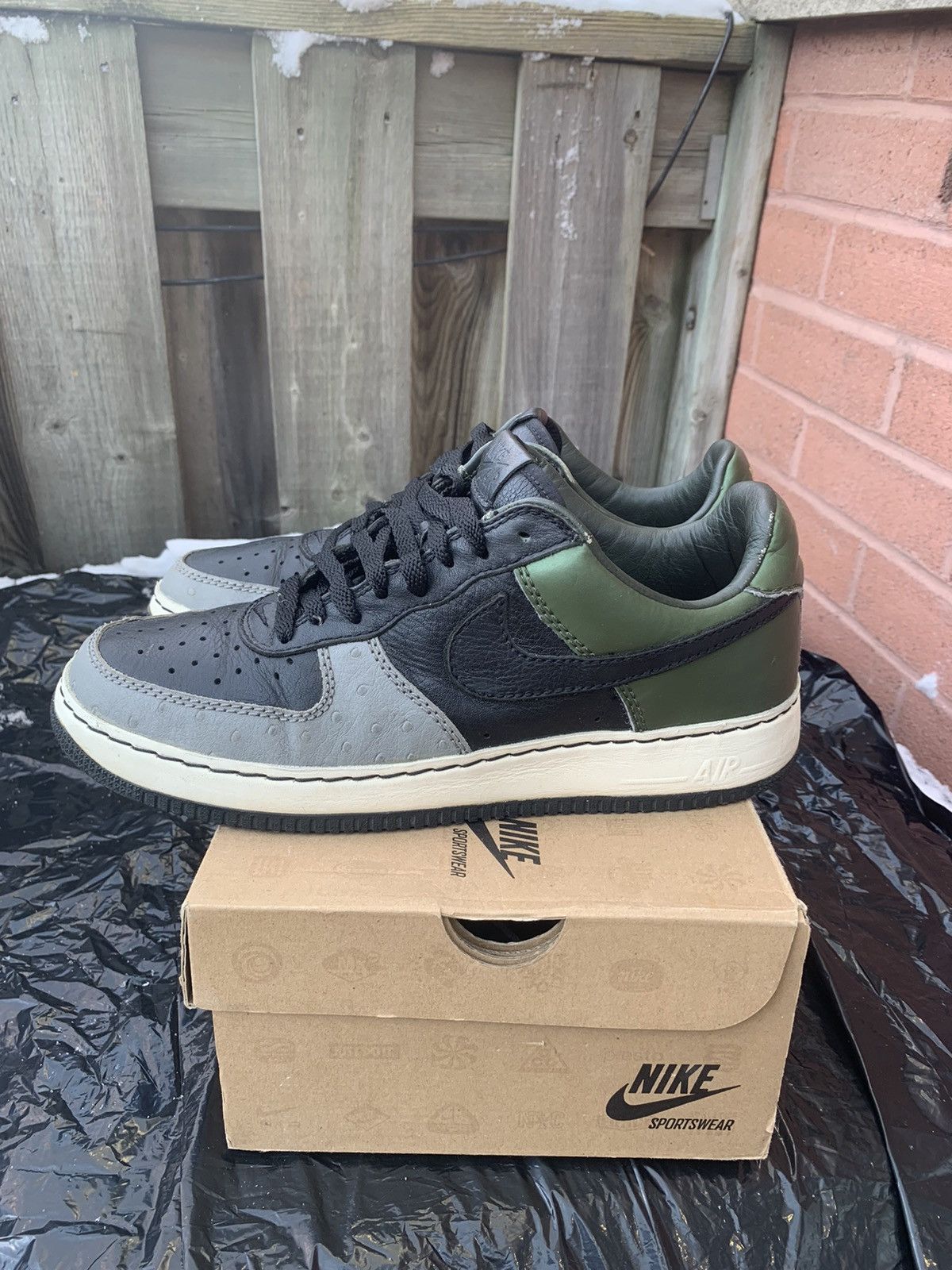 Nike Air Force 1 Low Insideout Black | Black-Army Olive Size US 11 / EU 44 - 6 Thumbnail