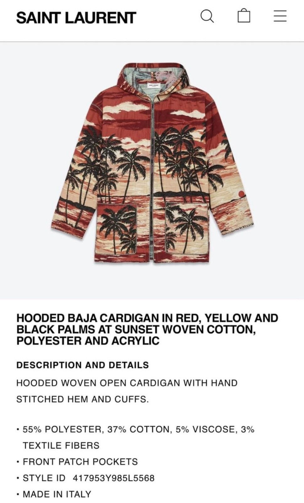 Saint Laurent Paris 16SS Hooded Baja Sunset Cardigan sz S Size US S / EU 44-46 / 1 - 9 Thumbnail