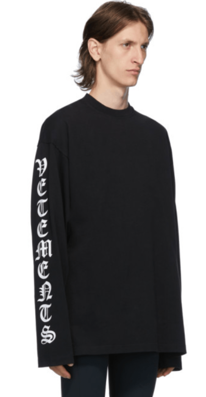 Vetements Black Gothic Font Long Sleeve T-Shirt | Grailed