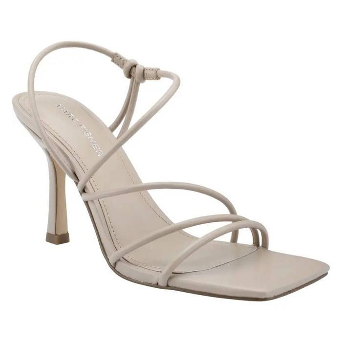 MARC FISHER Womens Beige Strappy Padded Gadella Square Toe Slip On Leather Heeled Thong Sandals M