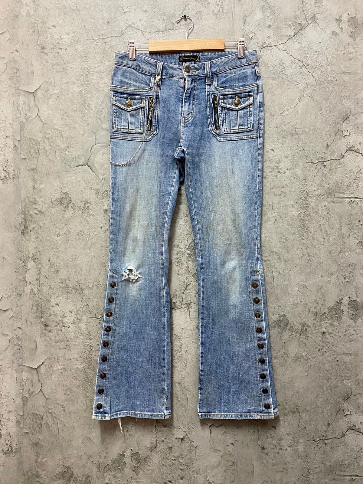 Pre-owned Distressed Denim X Vintage Oririn Jeans Bush Pocket Button Up Ankle Flared In Washed Blue
