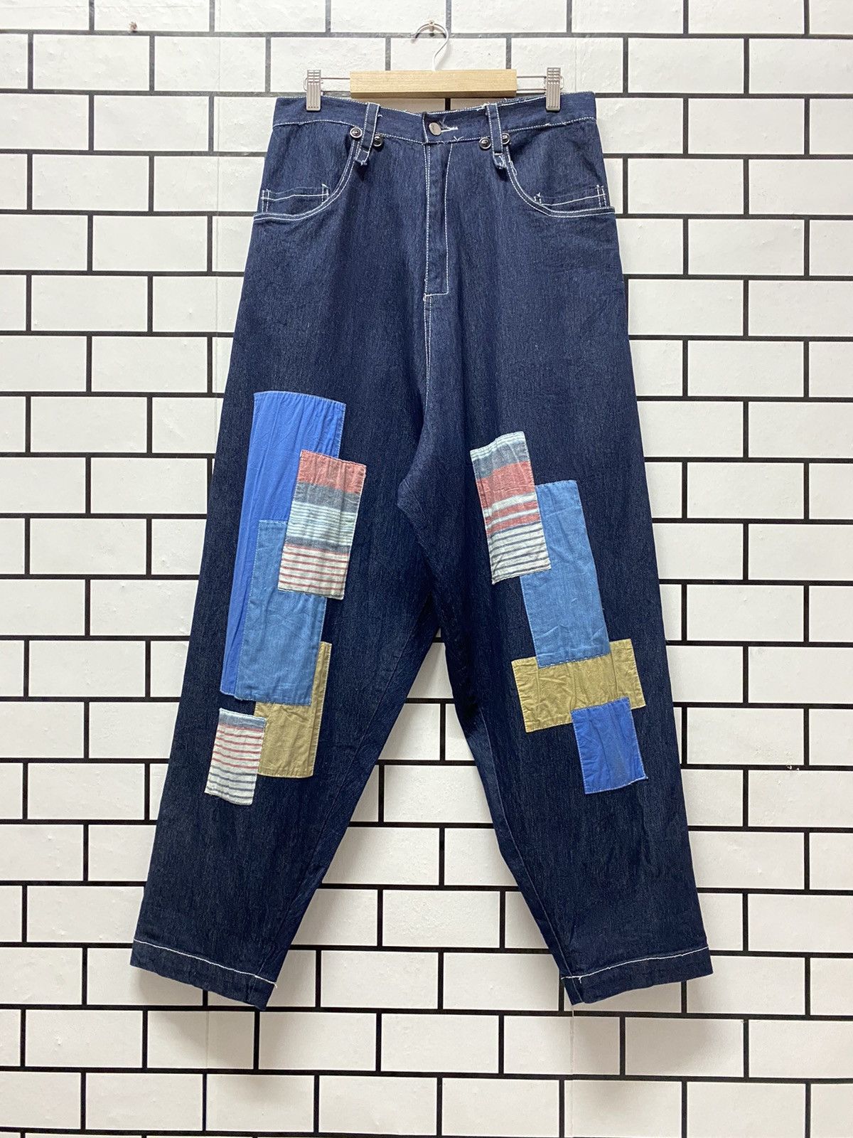 Japanese Brand Kmk Japan Patchwork Super Baggy Harem Denim pants Size US 30 / EU 46 - 1 Thumbnail