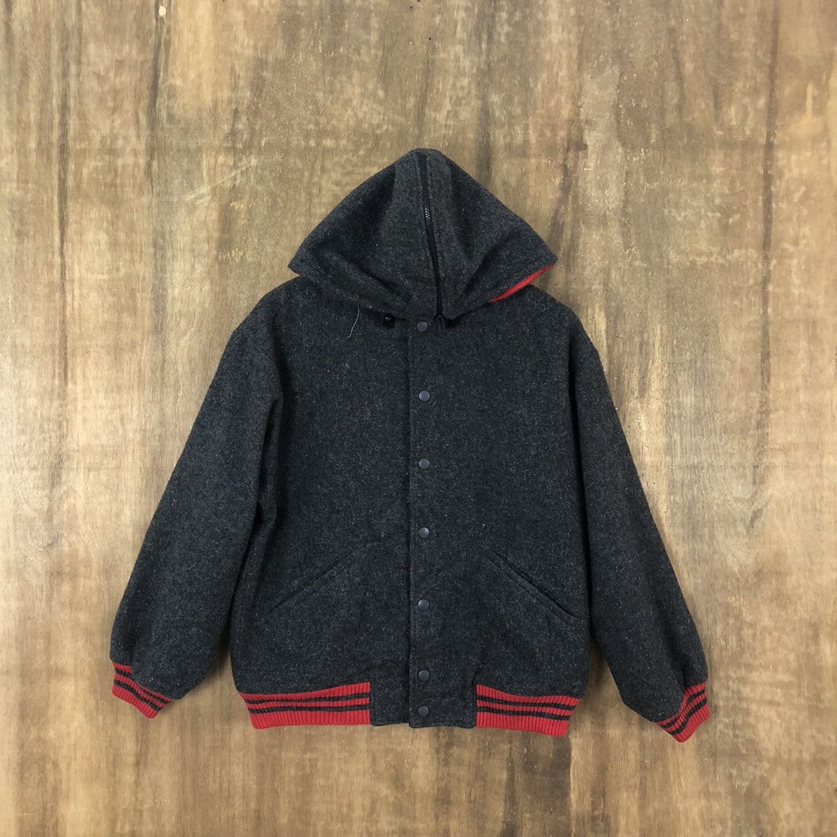 Japanese Brand MITSUWA FUKUSO GREY WOOL VARSITY JACKET HOODIES #1874 Size US M / EU 48-50 / 2 - 1 Thumbnail