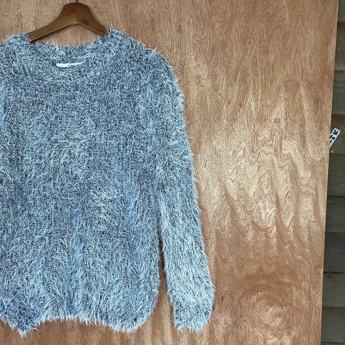 Homespun Knitwear GRL White Black Mohair Shag SHaggy Fur Knitwear #0389 Size US M / EU 48-50 / 2 - 5 Thumbnail