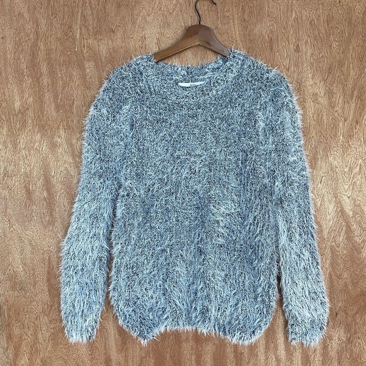 Homespun Knitwear GRL White Black Mohair Shag SHaggy Fur Knitwear #0389 Size US M / EU 48-50 / 2 - 3 Thumbnail
