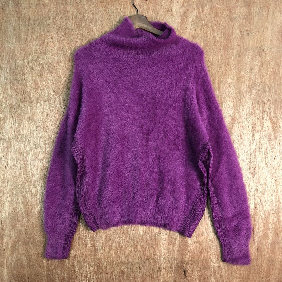 image of Coloured Cable Knit Sweater x Homespun Knitwear Rope Picnic Turtle Neck Purple Mohair Shag Shaggy K