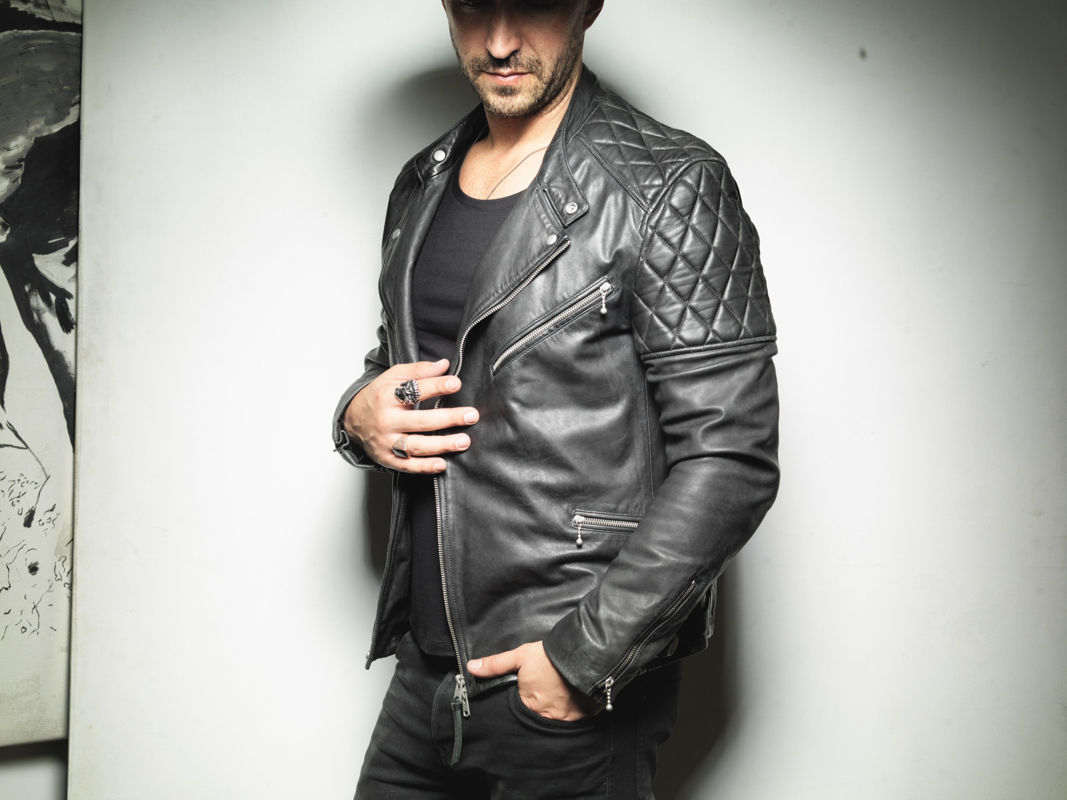 Allsaints ALL SAINTS MEN'S BLACK LEATHER BIKER JACKET SIZE MEDIUM Size US M / EU 48-50 / 2 - 3 Thumbnail
