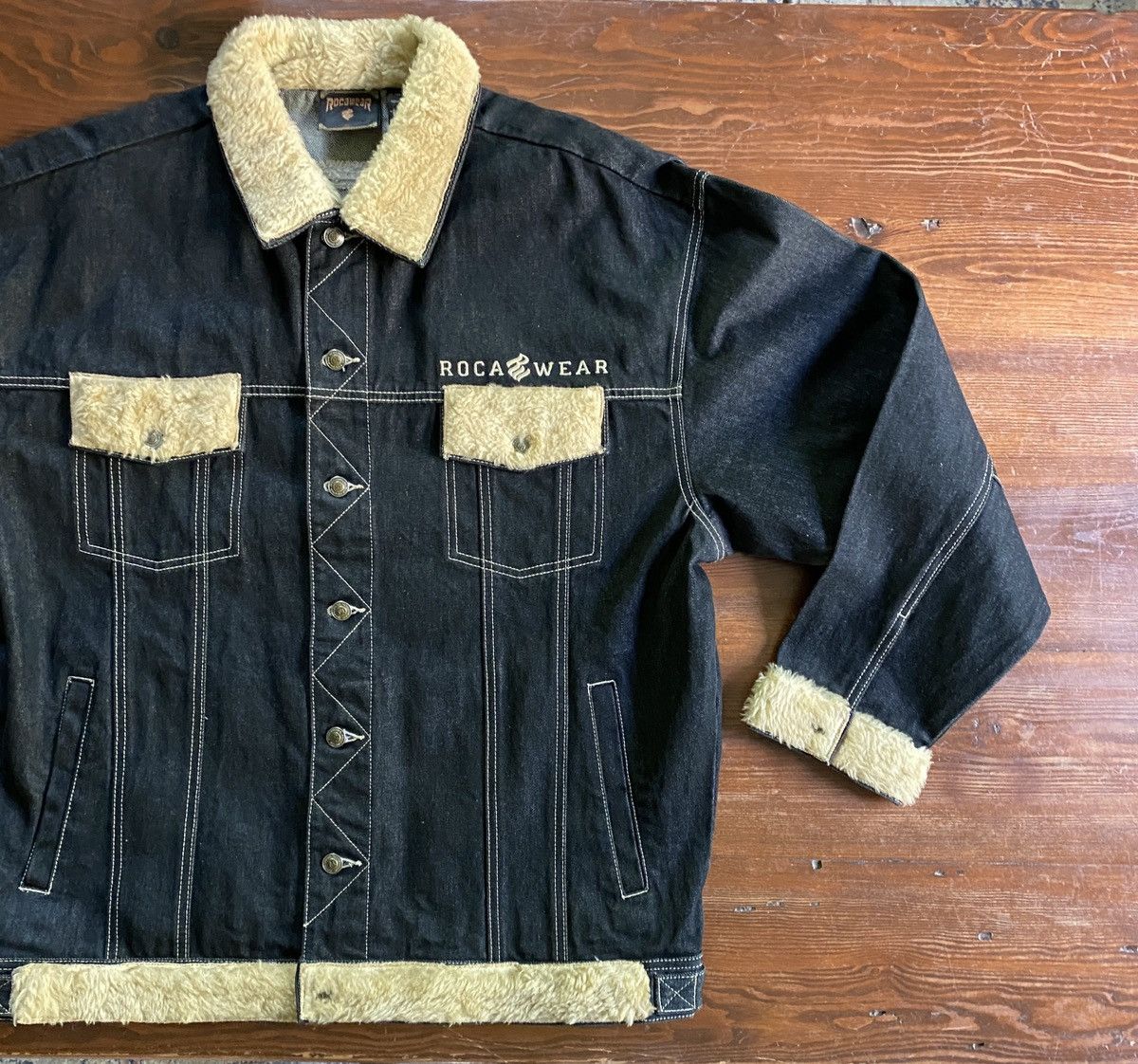 image of Vintage Y2K’S Rocawear Faux Fur Lined Black Denim Jacket, Men's (Size XL)