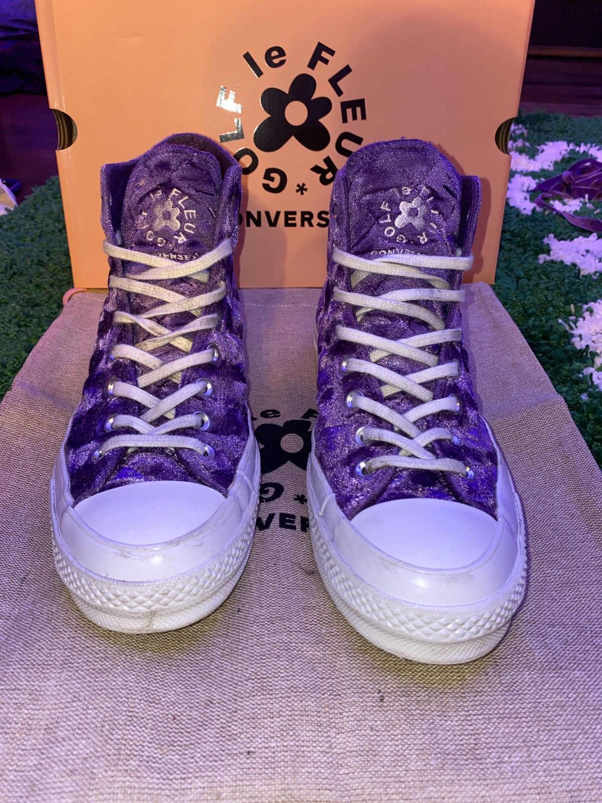 image of Golf Le Fleur X Chuck 70 Hi Quilted Velvet Tillandsia Purple Shoes, Men's (Size 9)