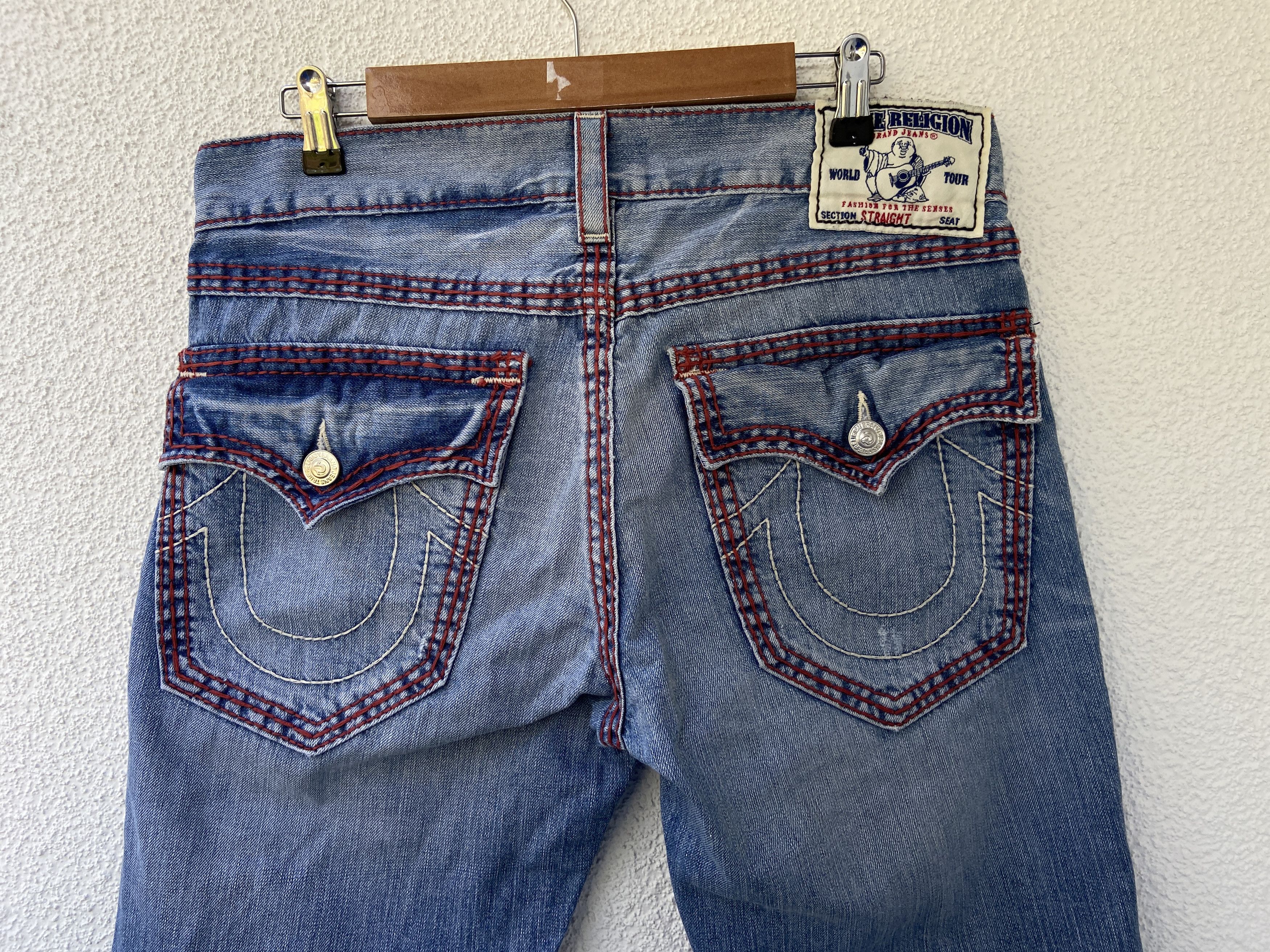 90s Vintage True Religion red stitched denim baggy pants