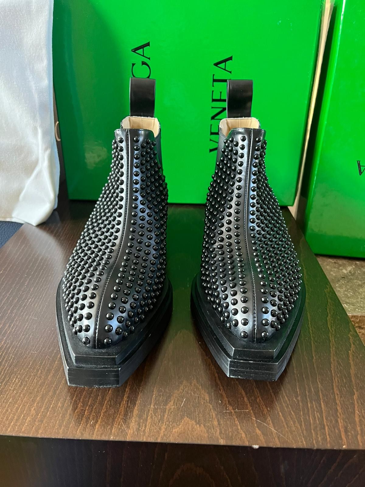 Bottega Veneta o1rshd1 Bullet Dotted Osaka Shine Calf Boots in Black Size US 8 / EU 41 - 6 Thumbnail