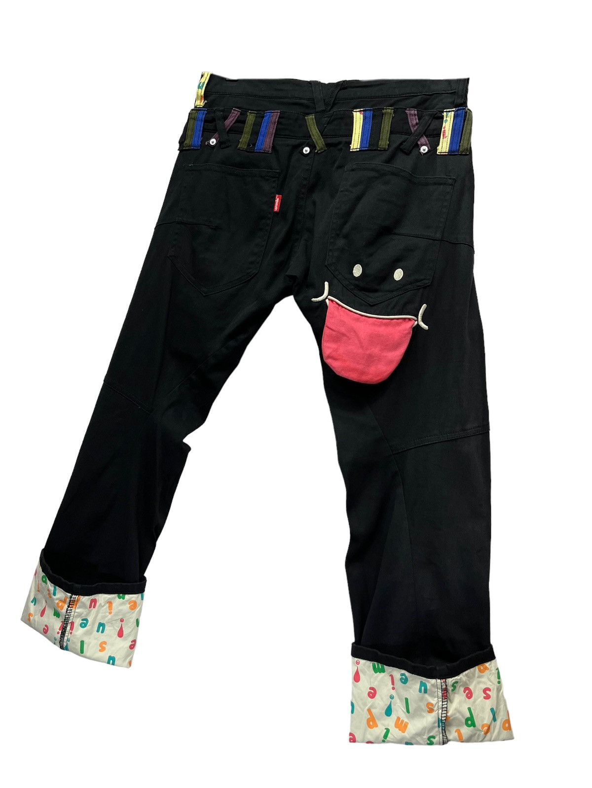Japanese Brand 😛UP! SMILE Double Waist Stretch Cotton Fun Art Smiley Pants Size US 31 - 12 Thumbnail