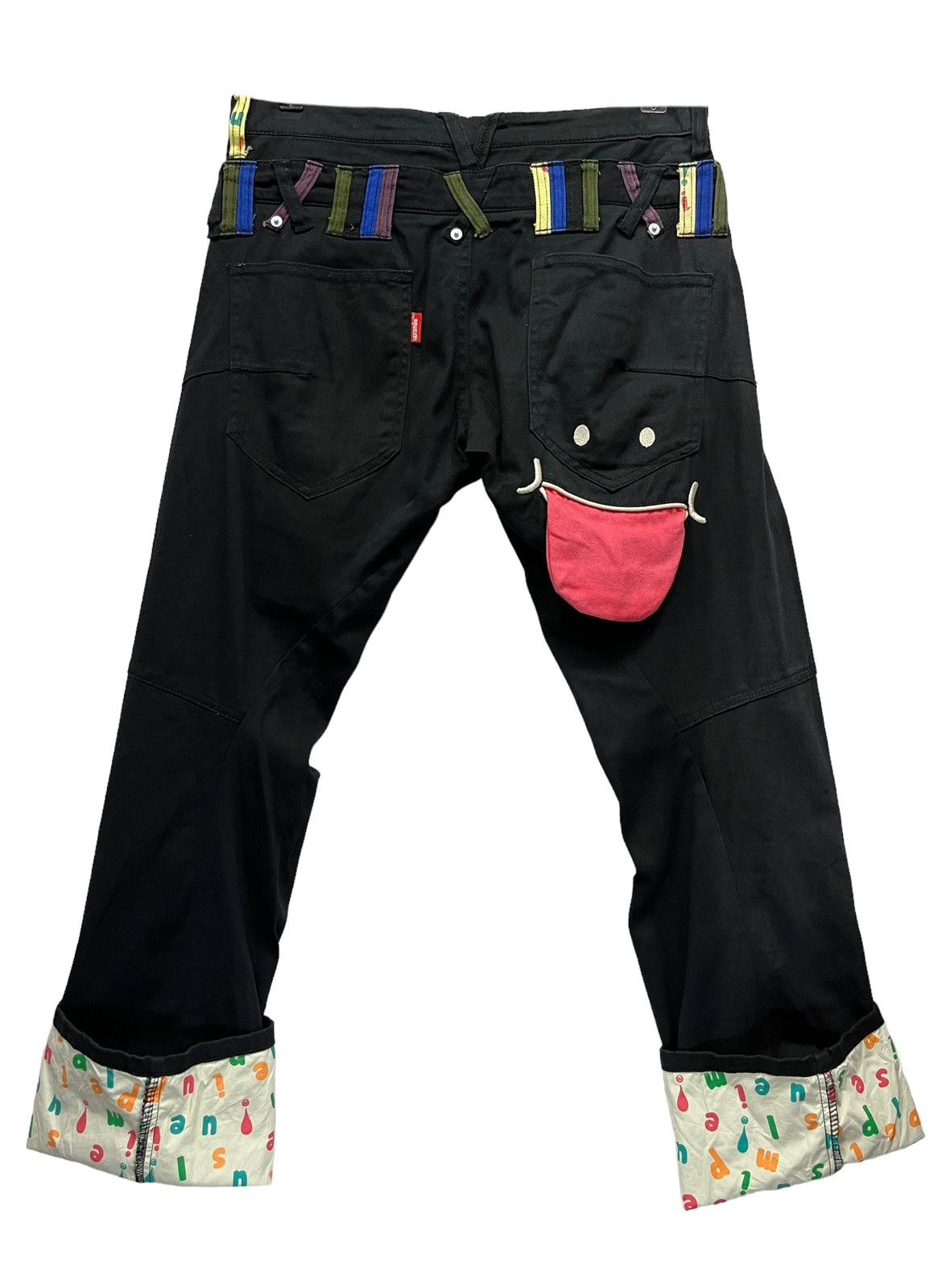 Japanese Brand 😛UP! SMILE Double Waist Stretch Cotton Fun Art Smiley Pants Size US 31 - 14 Thumbnail