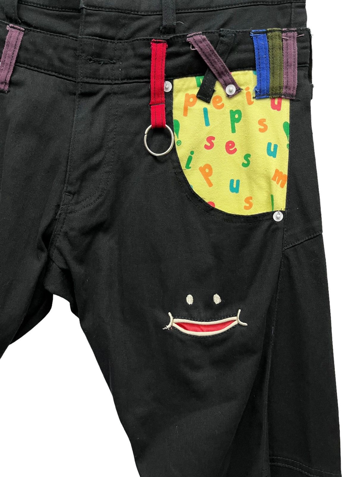 Japanese Brand 😛UP! SMILE Double Waist Stretch Cotton Fun Art Smiley Pants Size US 31 - 7 Thumbnail