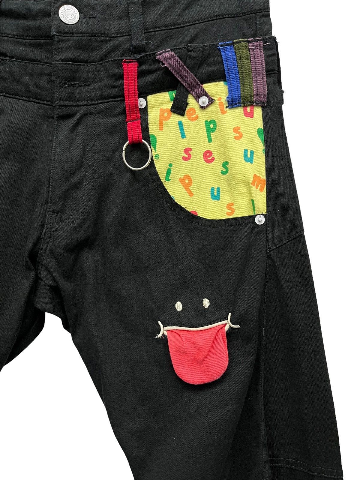 Japanese Brand 😛UP! SMILE Double Waist Stretch Cotton Fun Art Smiley Pants Size US 31 - 6 Thumbnail