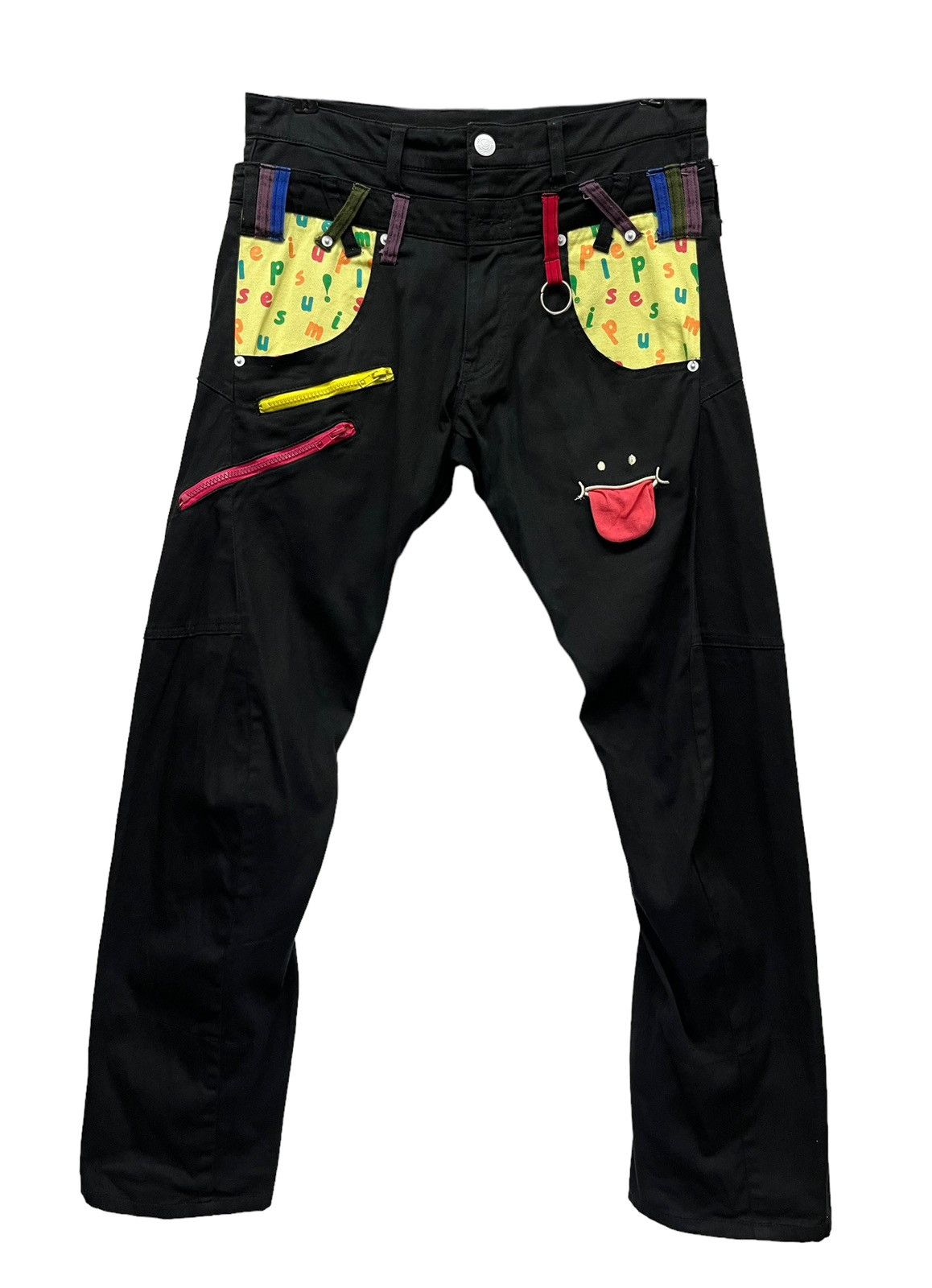Japanese Brand 😛UP! SMILE Double Waist Stretch Cotton Fun Art Smiley Pants Size US 31 - 4 Thumbnail