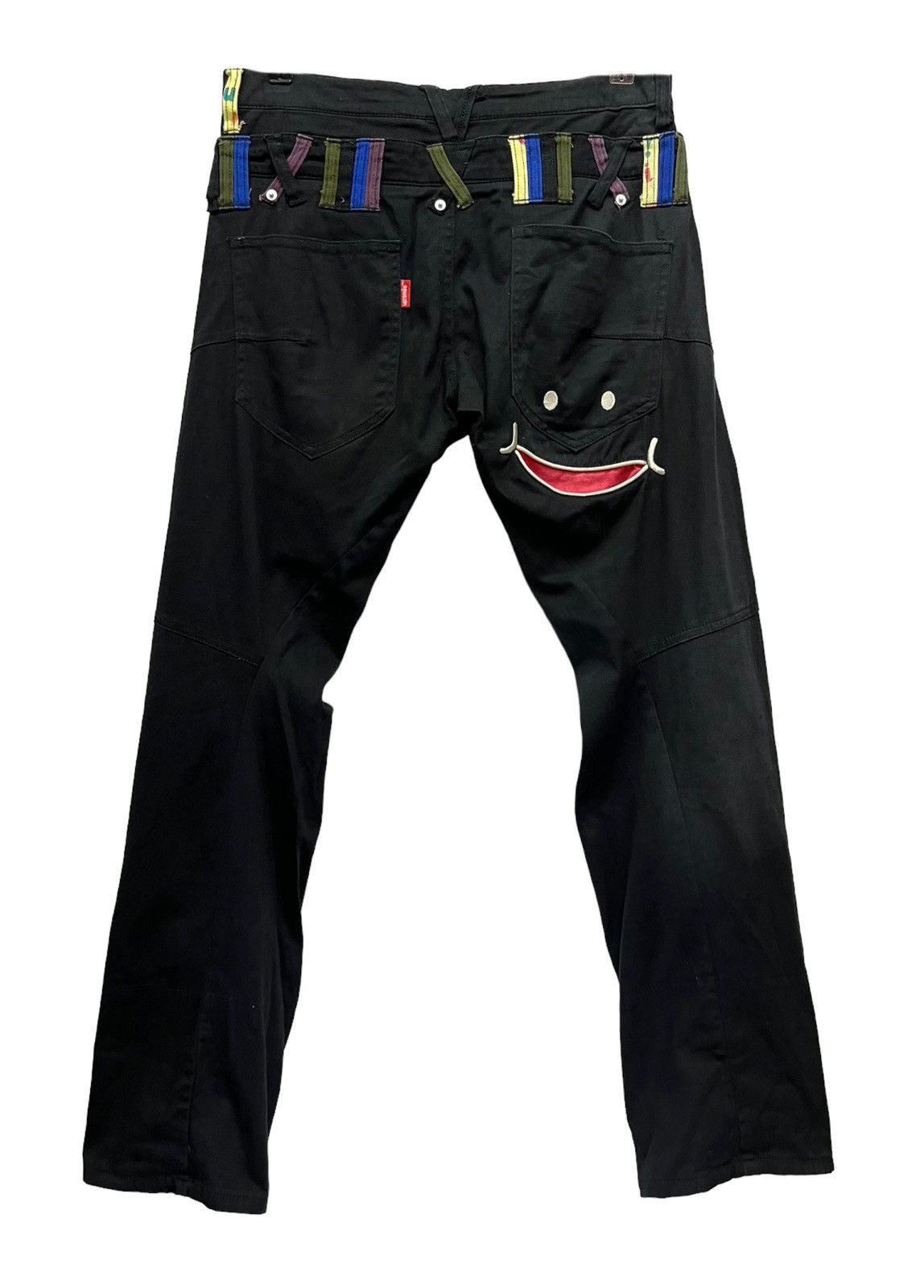 Japanese Brand 😛UP! SMILE Double Waist Stretch Cotton Fun Art Smiley Pants Size US 31 - 10 Thumbnail