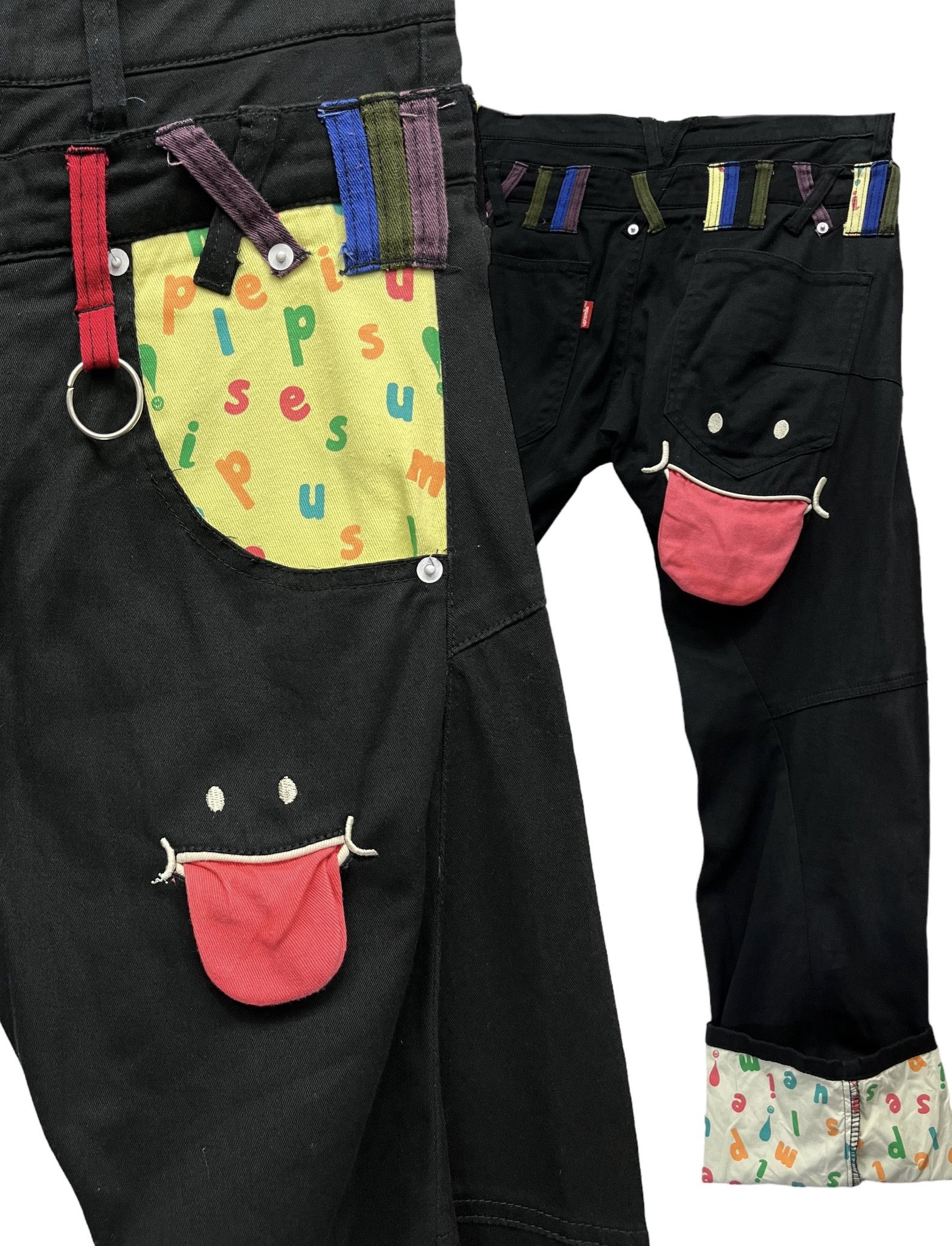 Japanese Brand 😛UP! SMILE Double Waist Stretch Cotton Fun Art Smiley Pants Size US 31 - 2 Thumbnail