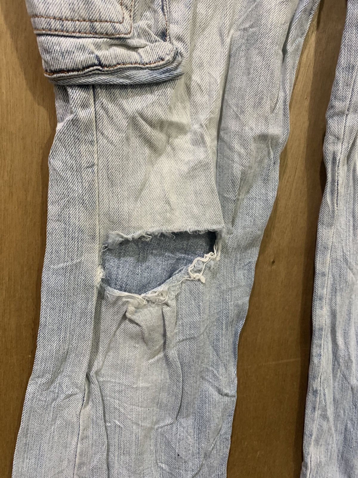 Japanese Brand 90s 3D Baggy Multipocket Distressed Flare Cargo Denim Jeans Size 28" / US 6 / IT 42 - 10 Thumbnail
