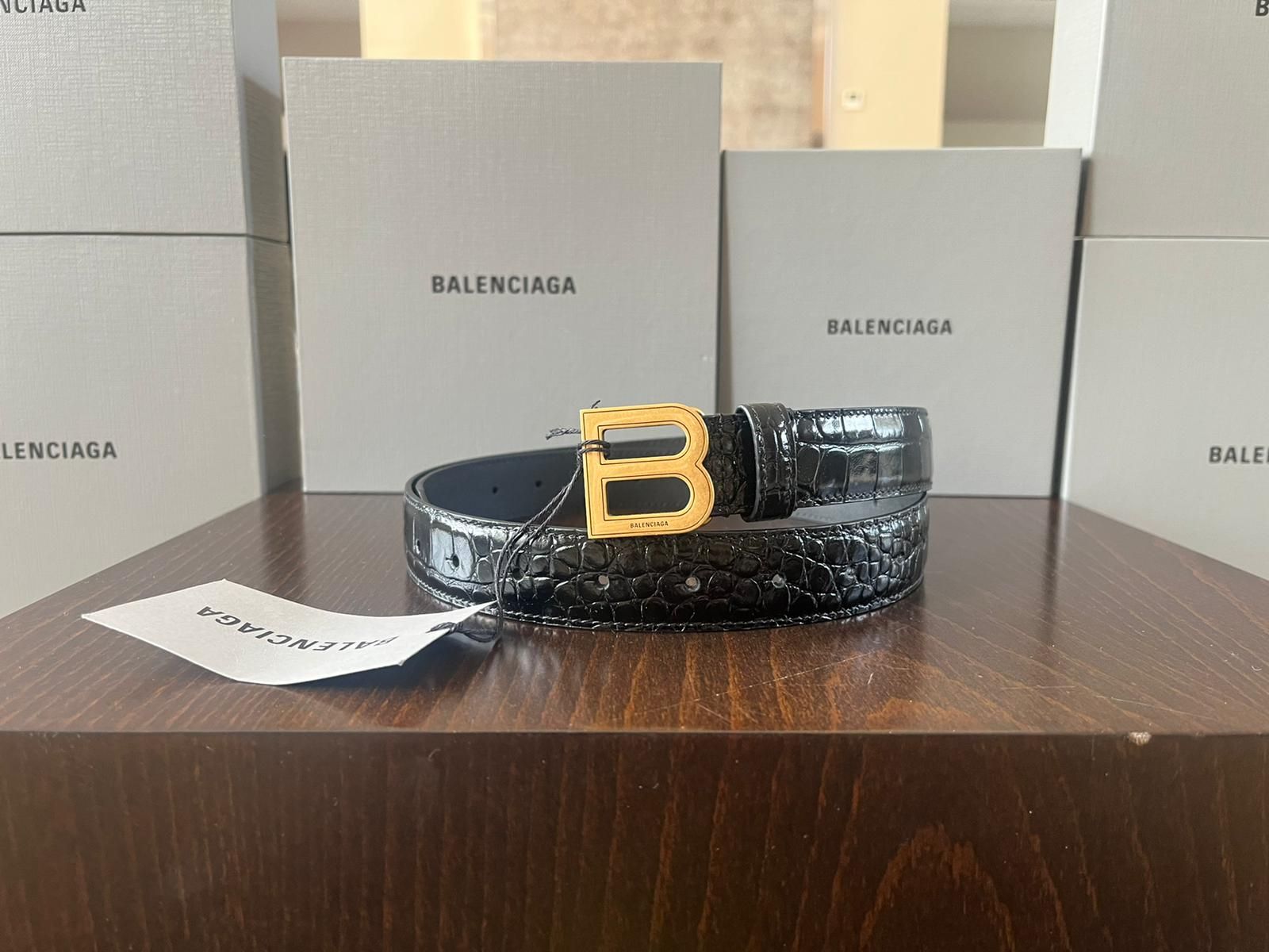 Pre-owned Balenciaga Unisex Croc Embossed Belt In Black